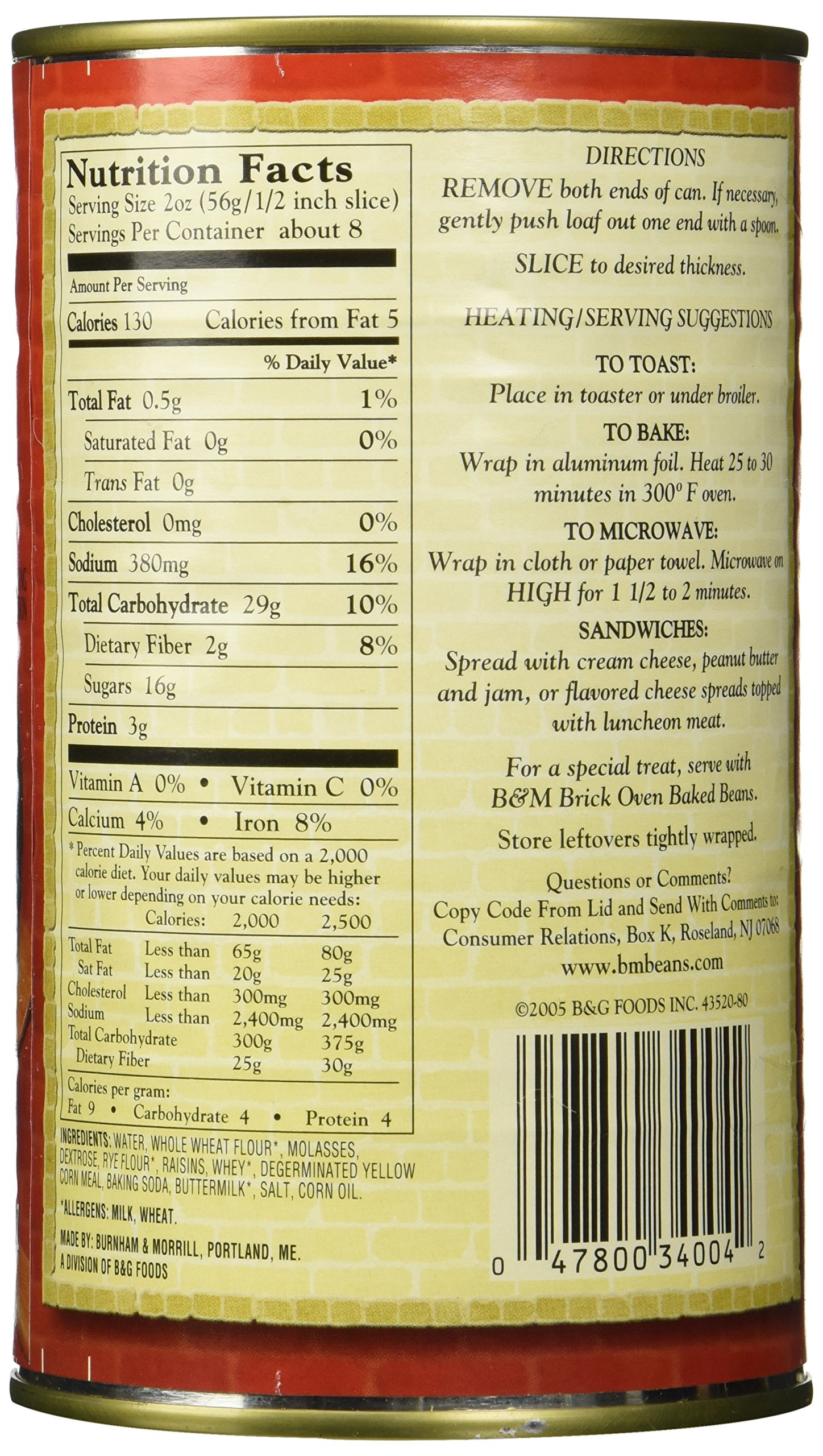 B&M Brown Bread with Raisins, 16 oz (Pack of 2) - Perfect for Breakfast, Snacks & Traditional New England Recipes
