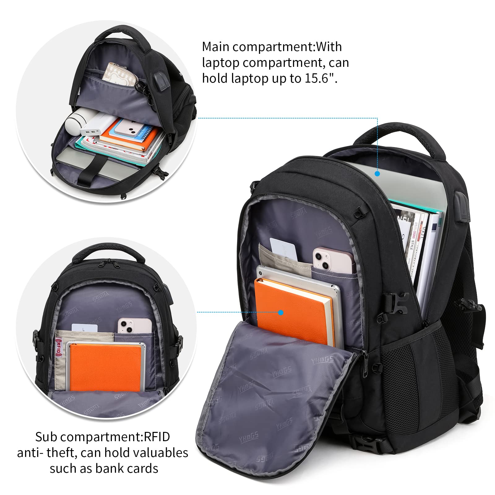 Skateboard Backpack for Men - Waterproof Laptop Backpack with USB Charging Port & RFID Anti-Theft Lock - Fits 15.6 Inch Laptop - Perfect for Business Travel, Commuting, and Outdoor Activities (Black)