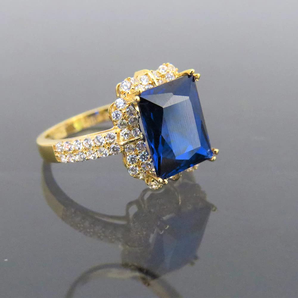 BeBold 2 Carat Radiant Cut Lab-Created Blue Sapphire Engagement Ring for Women - 14K Yellow Gold Plated Solitaire Ring - Perfect for Proposals, Anniversaries & Special Occasions