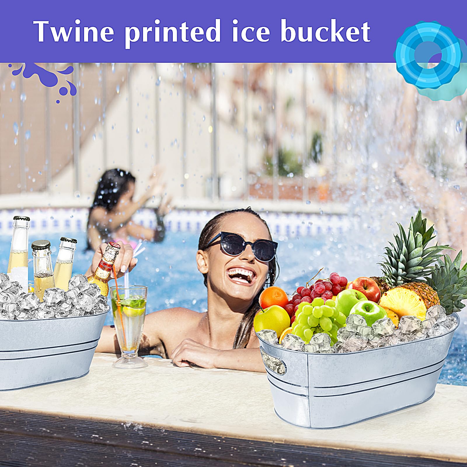 IKAYAS 4 Gallon Galvanized Metal Ice Bucket with Scoop - Large Champagne & Beer Cooler Tub for Cocktail Bars, Mimosa Parties, Weddings & Outdoor Events (2 Pack) - Perfect for Keeping Drinks Chilled at BBQs, Pool Parties & Celebrations