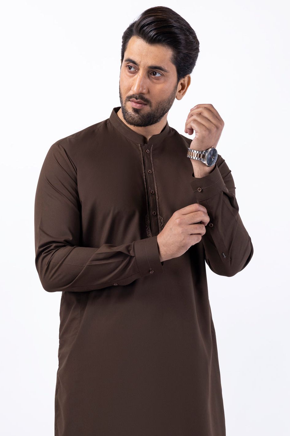 Stylish Blended Brown Kameez Shalwar Outfit - Premium Cotton Almirah Collection for Women | Perfect for Eid, Weddings & Special Occasions