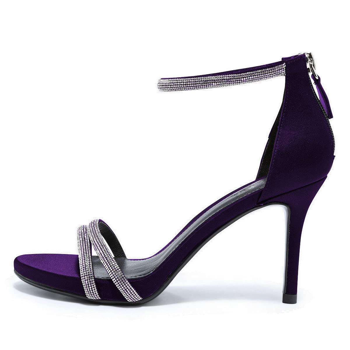 XYD Women's Open Toe Sandals with Rhinestones - Mid High Heel Ankle Strap Dress Shoes for Office, Party & Casual Wear - Back Zip Comfortable Pumps for Summer Weddings & Evening Events