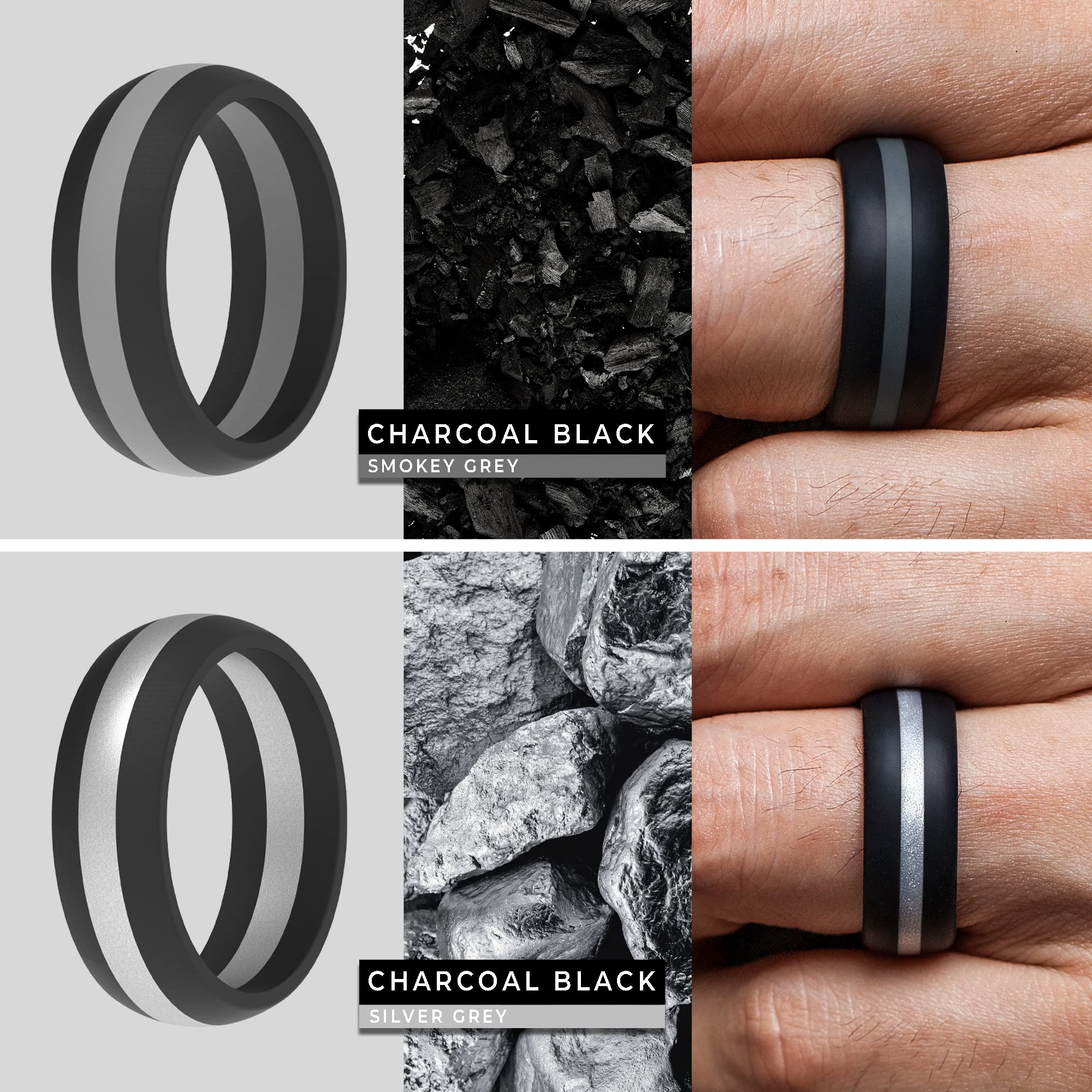 ThunderFit Silicone Wedding Rings for Men - 4 Pack Rubber Engagement Bands (8.7mm Wide, 2.5mm Thick) - Comfortable, Durable & Safe for Gym, Swimming, Sports & Outdoor Activities