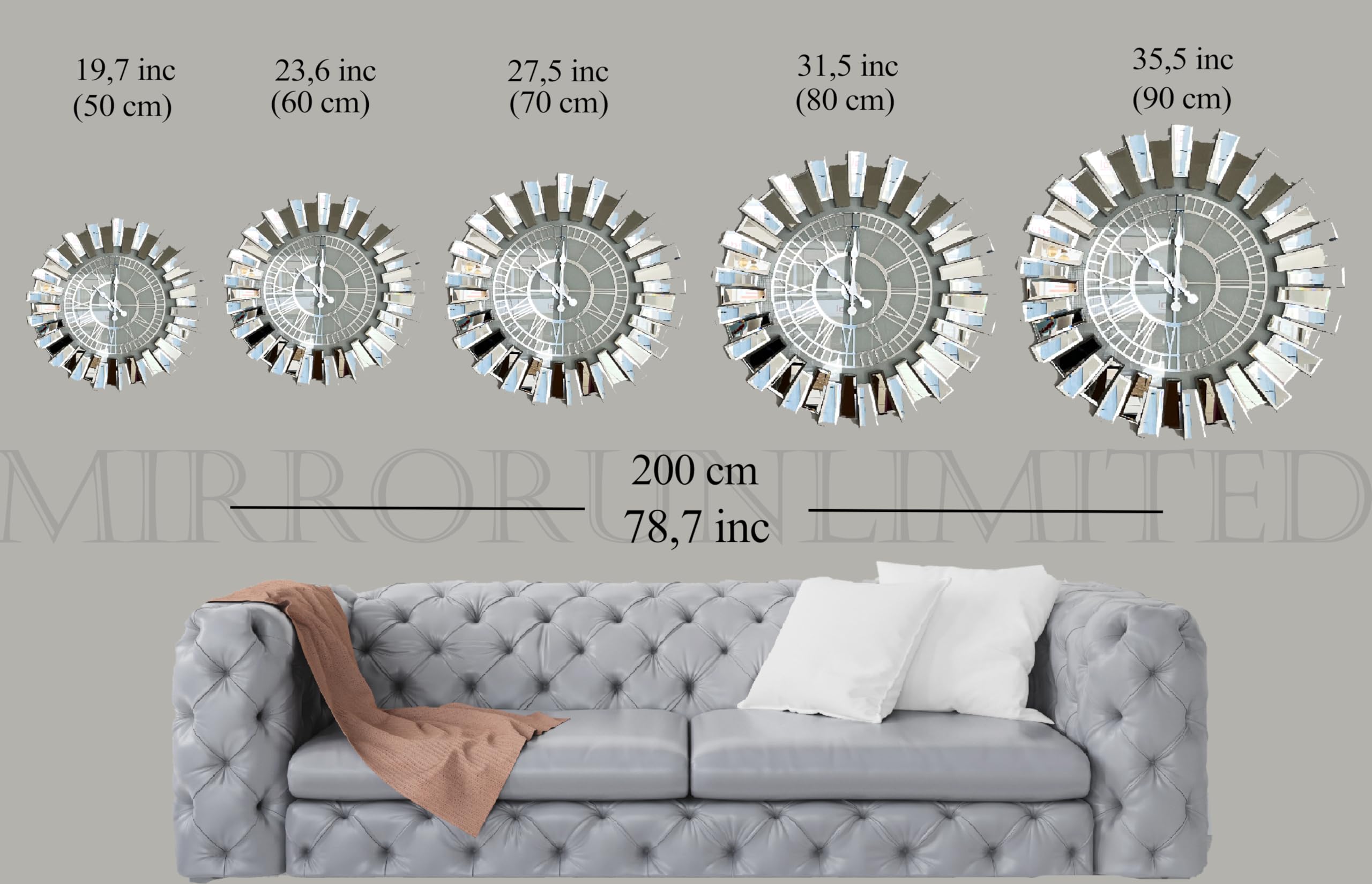 Large Silver Wall Clock for Home Decor - 19.7 Inch Modern Mirrored Silent Non-Ticking Clock - Perfect for Living Room, Kitchen, Bedroom & Office Decor - Elegant Silver-White Finish (9 lbs)