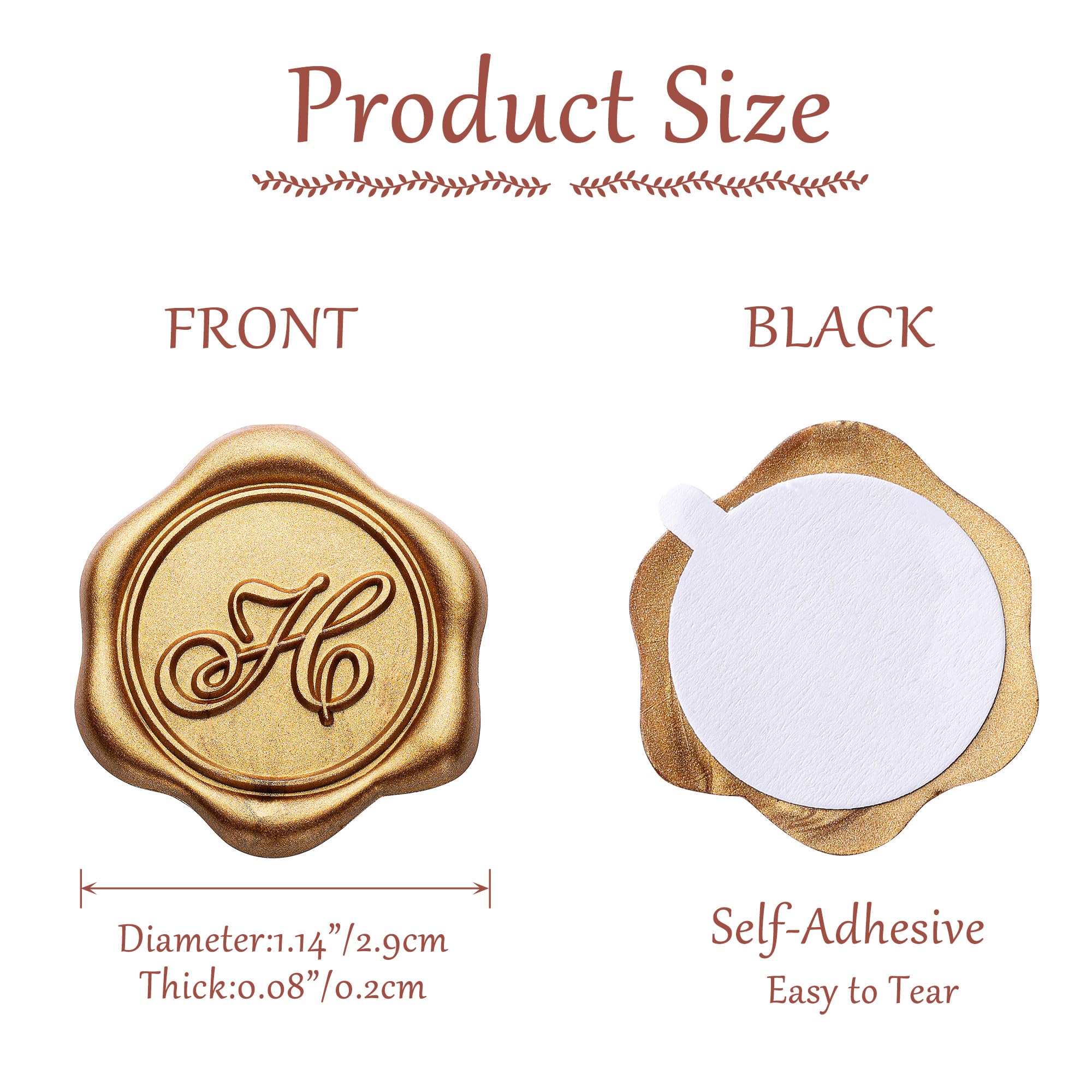 Yoption Initial Alphabet H Adhesive Wax Seal Stickers - 100 Pack Self-Adhesive Gold Letter Wax Seals for Envelopes, Wedding Invitations, Party Favors, Birthday Cards & Christmas Decorations - Elegant DIY Stationery for Letters, Gifts & Craft Projects