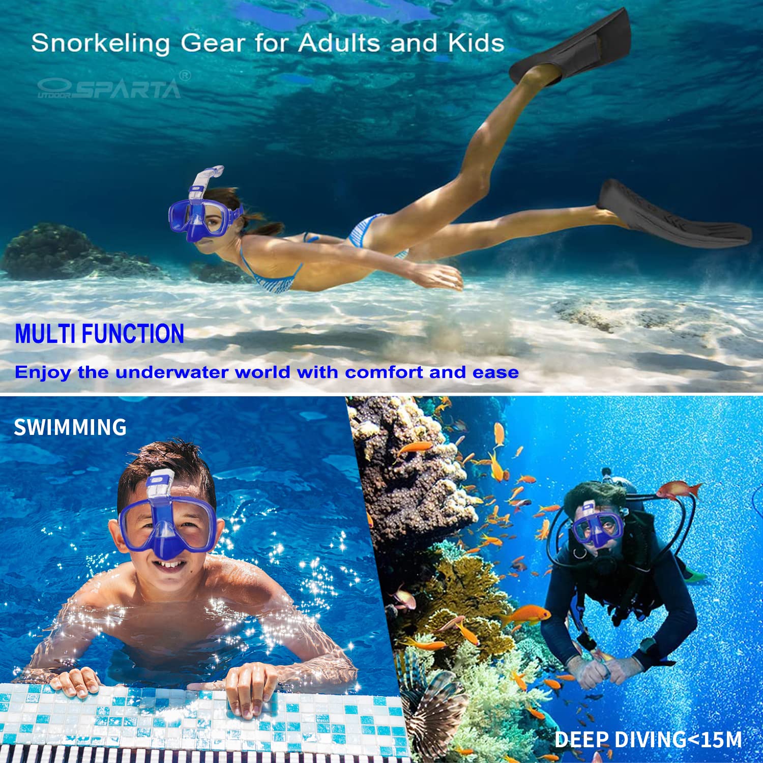 Premium Anti-Fog & Leak-Proof Snorkel Mask with 180° Wide View & Camera Mount - Perfect for Scuba Diving, Snorkeling & Underwater Photography