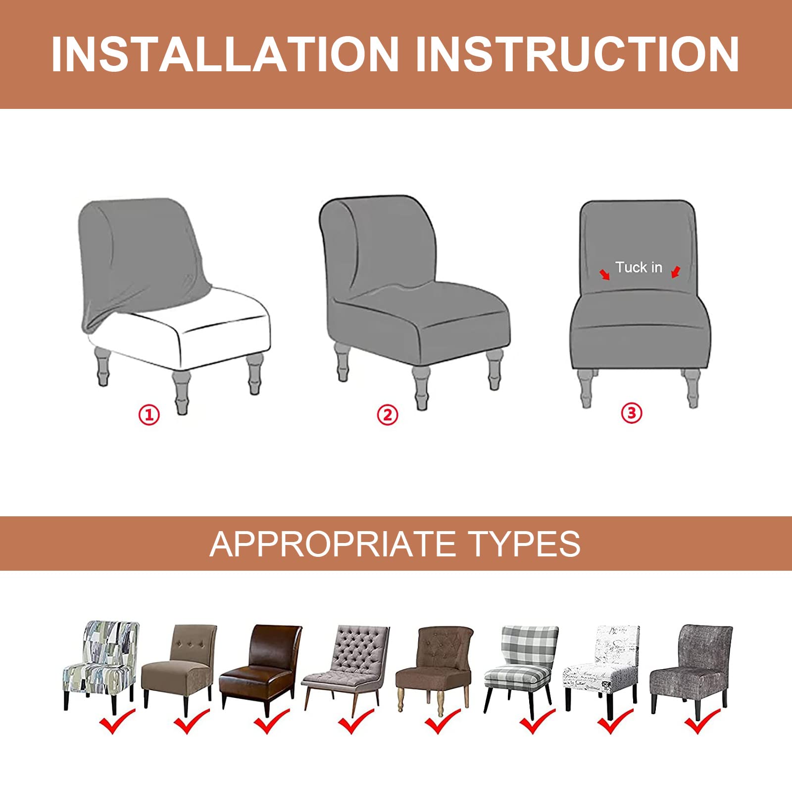 Eco-Friendly Removable Washable Armless Chair Slipcover - Printed Accent Furniture Protector for Living Room, Dining Room & Hotel Use | Perfect for Home Decor, Guest Seating and Commercial Spaces