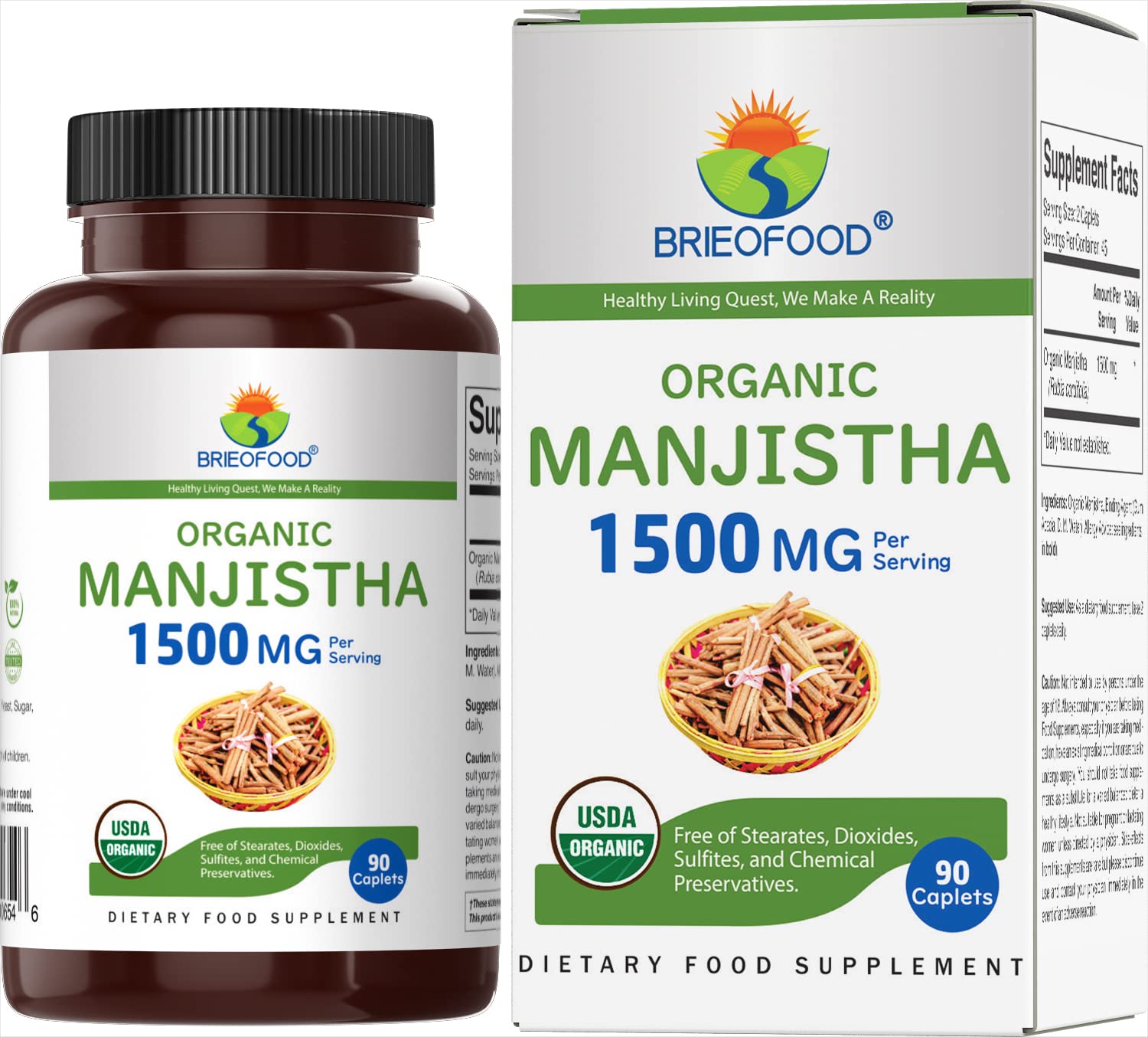 Organic Manjistha Root Extract 1500mg - 90 Vegetarian Tablets, Gluten Free, Non-GMO, 45 Servings - Supports Skin Health & Detoxification - Perfect for Daily Wellness Routine & Ayurvedic Practices