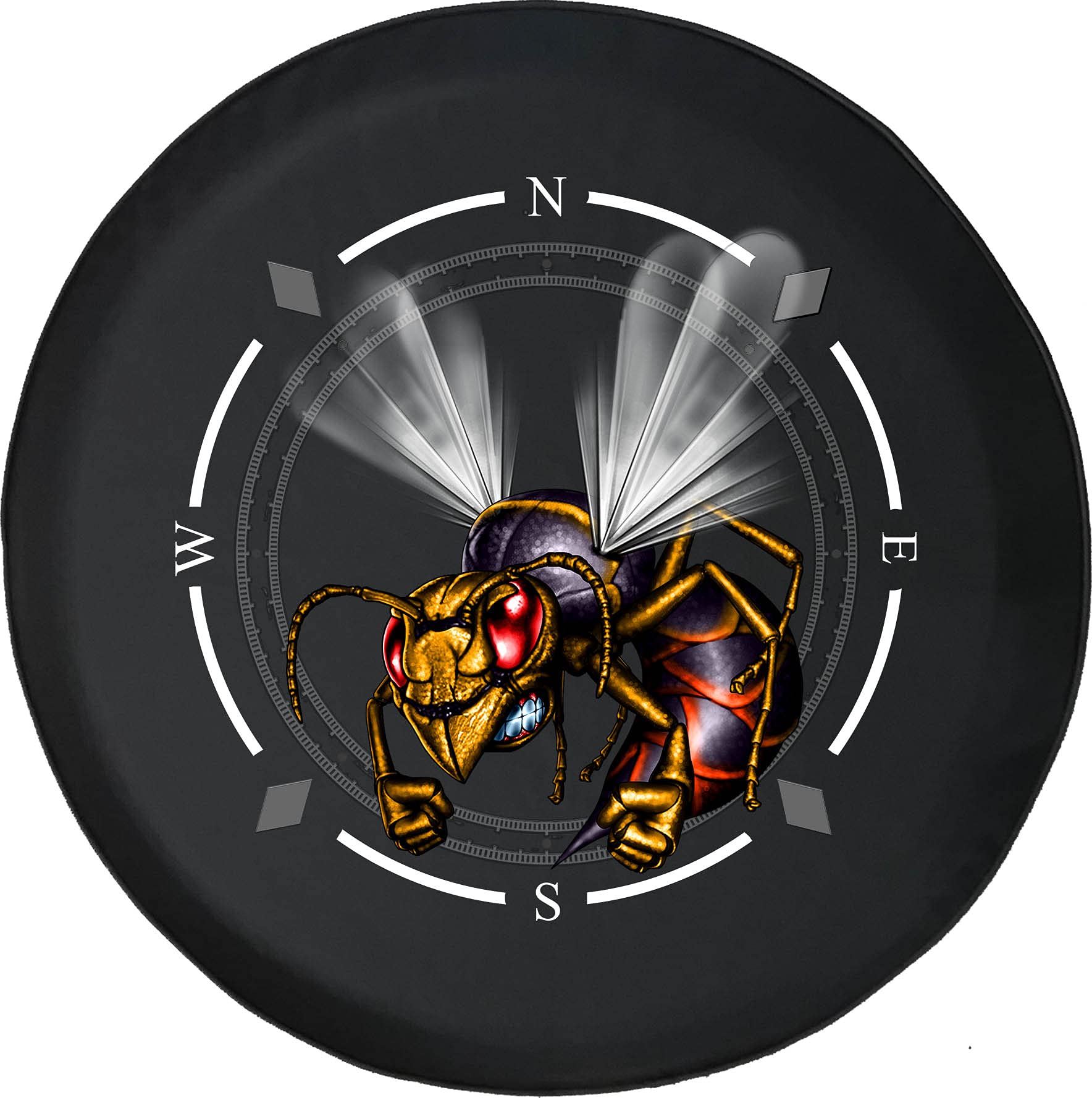 Spare Tire Cover with Compass Design - Angry Hornet Wasp Bee Wheel Cover for SUV, Trailer, RV Accessories | Universal Fit for Most Vehicles | Perfect for Off-Road Adventures & Camping Trips