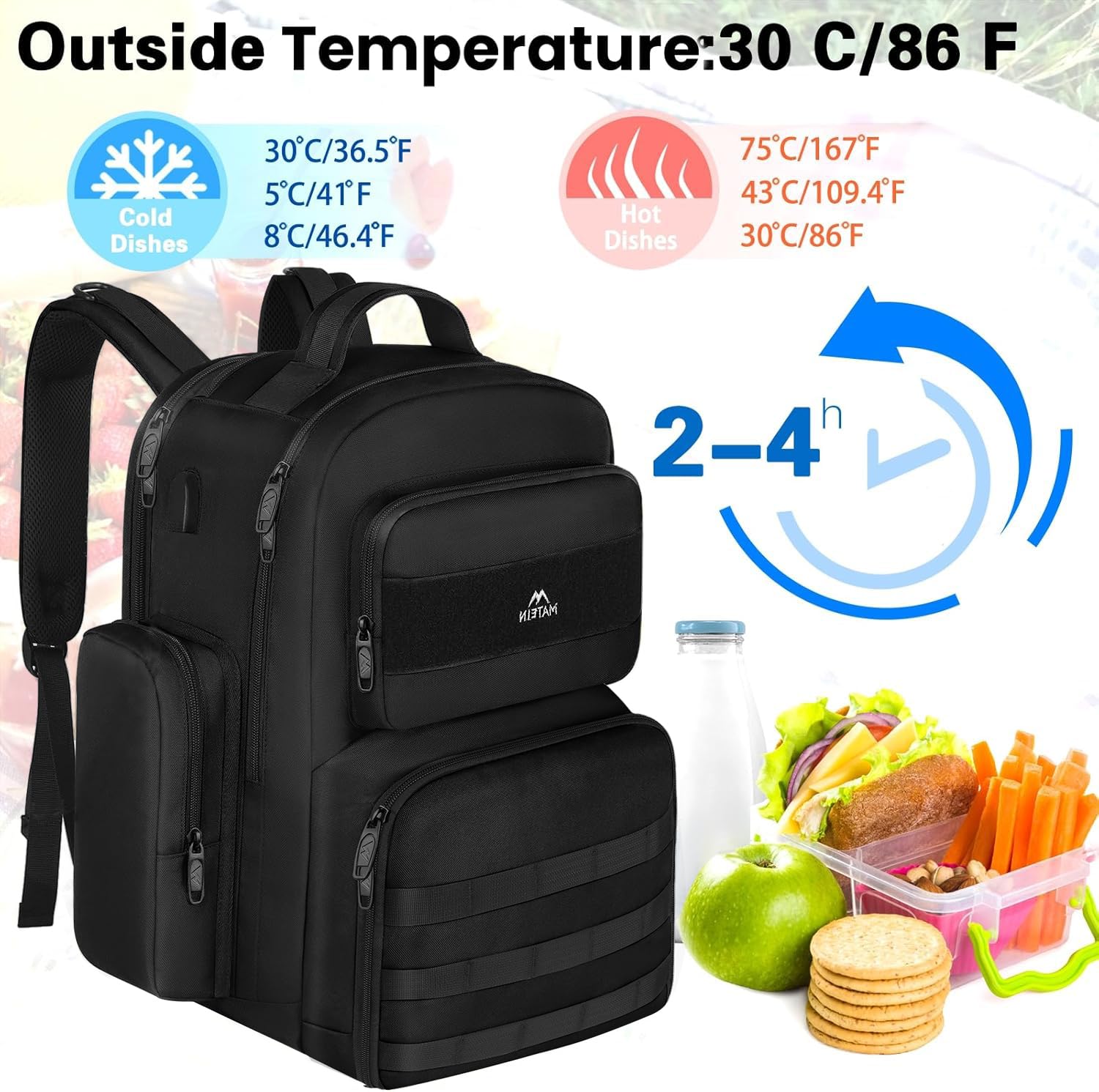 **MATEIN 15.6 Inch Tactical Backpack for Men - Insulated Lunch Compartment & Laptop Sleeve - Durable Work Backpack for Travel, Hiking, Camping, Beach & Picnic - Black**