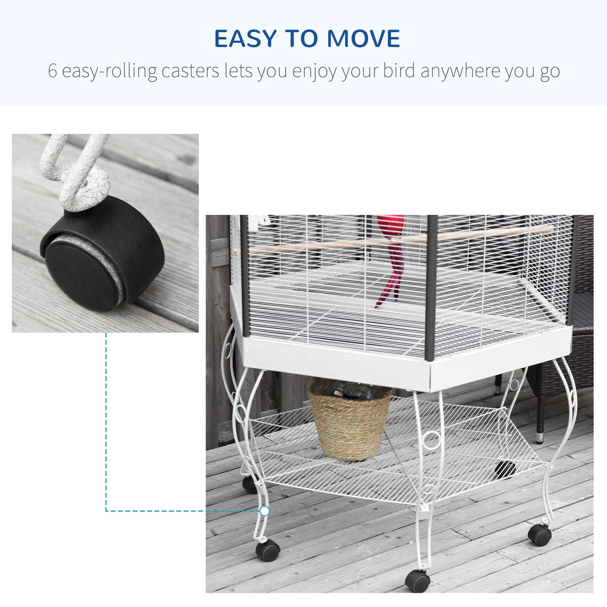 PawHut 44-Inch Hexagon Covered Canopy Portable Aviary Flight Bird Cage with Storage - Perfect for Indoor/Outdoor Use, Bird Watching & Pet Safety