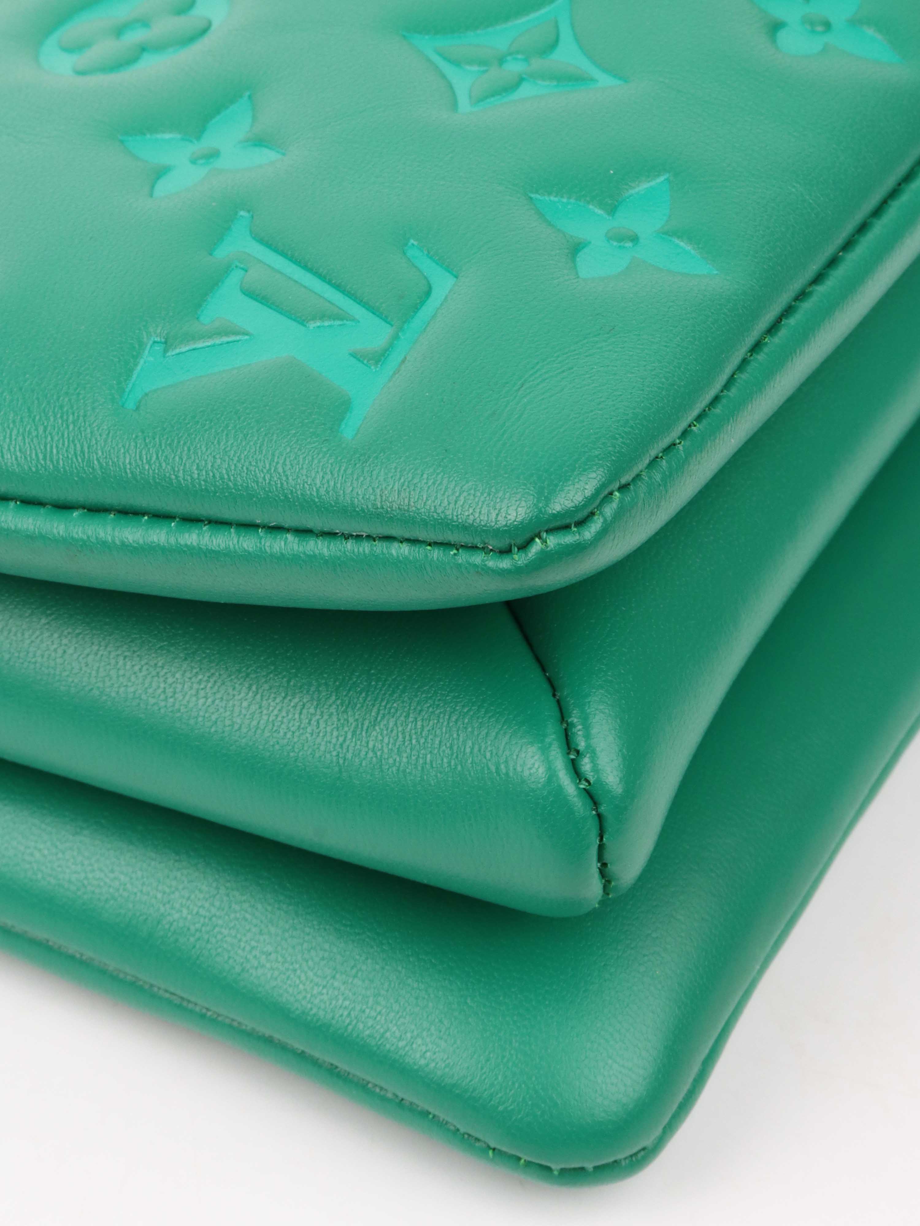Louis Vuitton Vert Green Monogram Embossed Puffy Coussin BB Crossbody Bag with Gold Hardware - Perfect for Date Night, Parties & Luxury Fashion Accessories