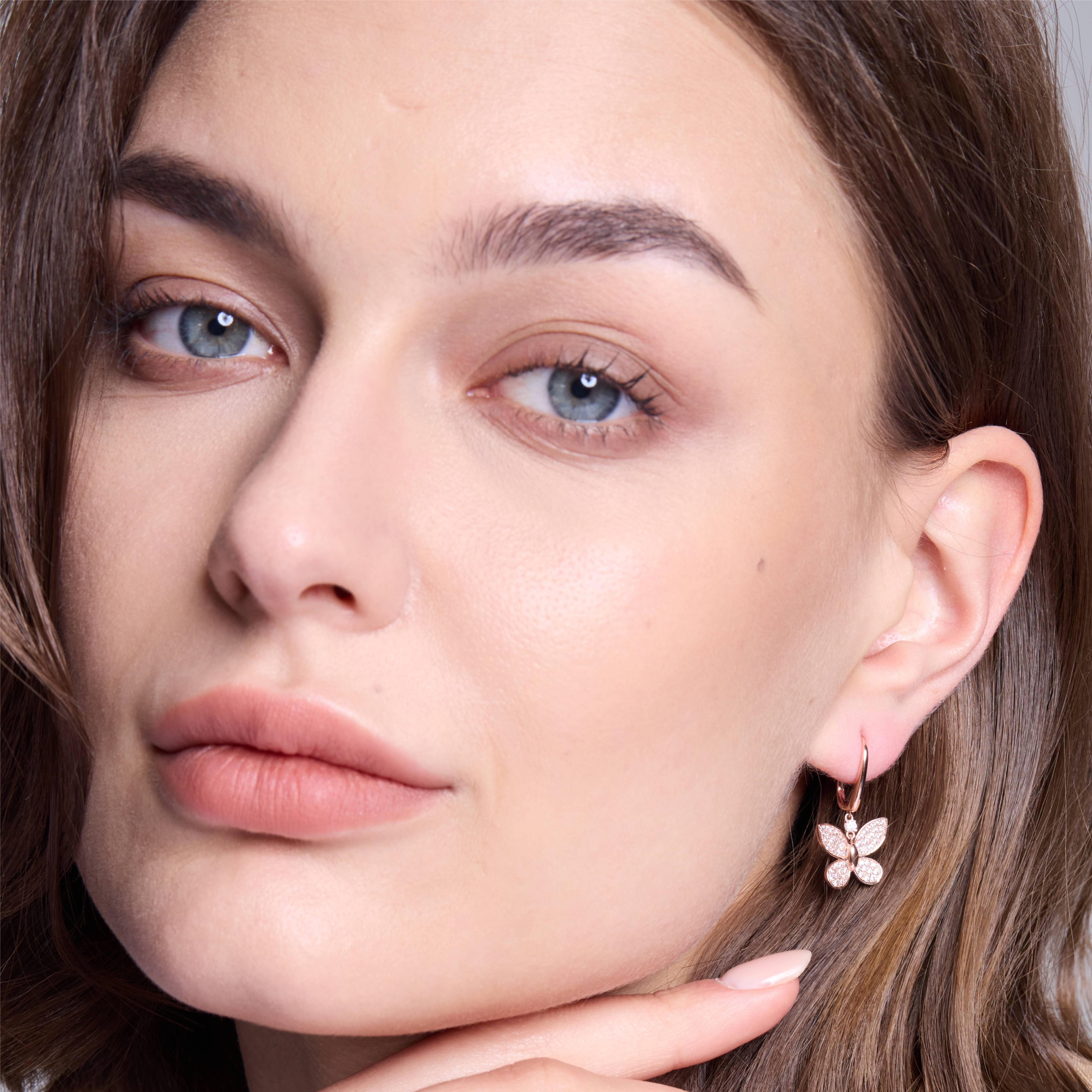 Dreamy Butterfly Rose Gold Drop Earrings for Women - Elegant Dangle Earrings for Party, Wedding & Everyday Wear