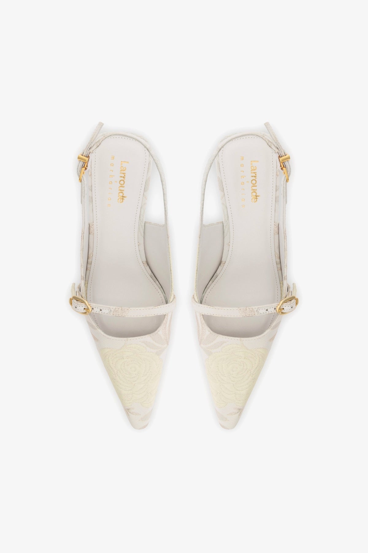 Larroudé x Markarian Ines Pump in Yvette Ivory Brocade - Elegant Women's Dress Shoes for Weddings, Parties & Special Occasions