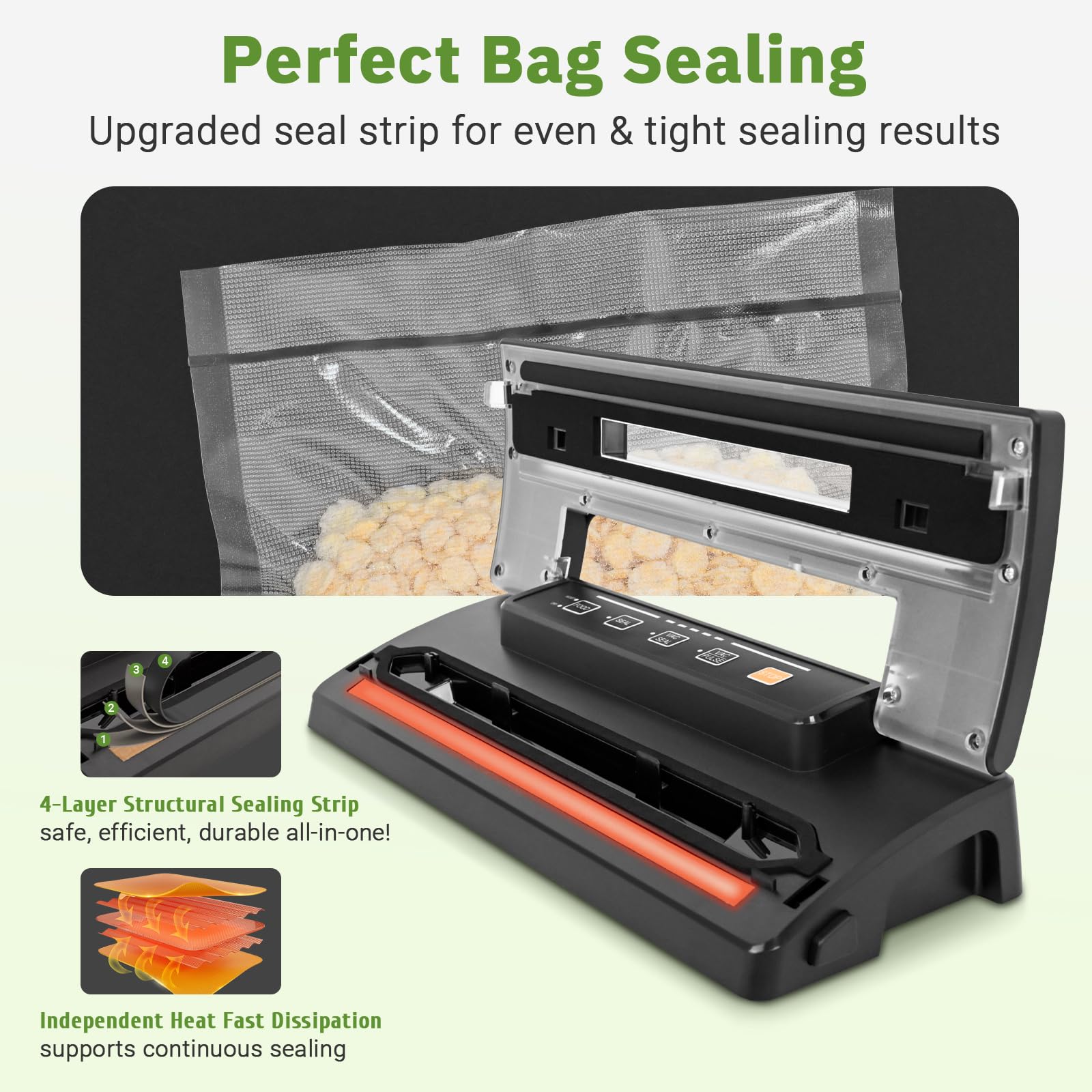 Toprime Vacuum Food Sealer Machine - 80kPa Powerful Sealing System with Roll Bag Cutter, Sous Vide Bags & Hose | Dry & Moist Food Modes for Freshness | Perfect for Meal Prep, Sous Vide Cooking & Food Storage