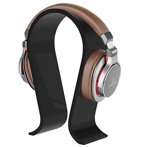 GEEKRIA Acrylic Omega Headphone Stand Holder for Sony, AKG, Sennheiser - Premium Gaming Headset Display Hanger Compatible with Over-Ear Headphones (Black) - Perfect for Desk Organization & Gaming Setup Accessories