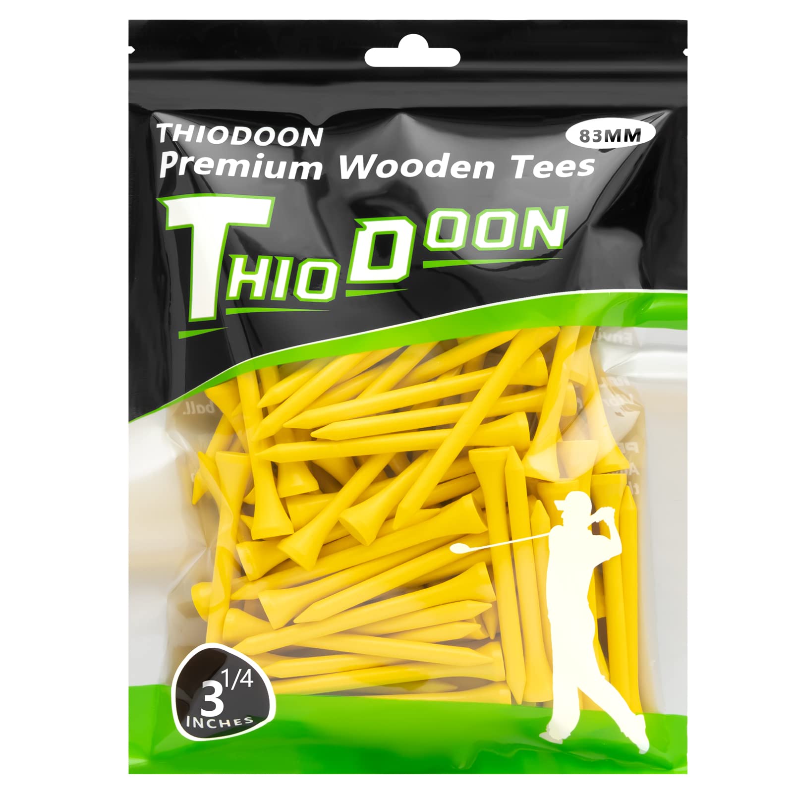 THIODOON Professional Natural Wood Golf Tees - Pack of 100 (3-1/4