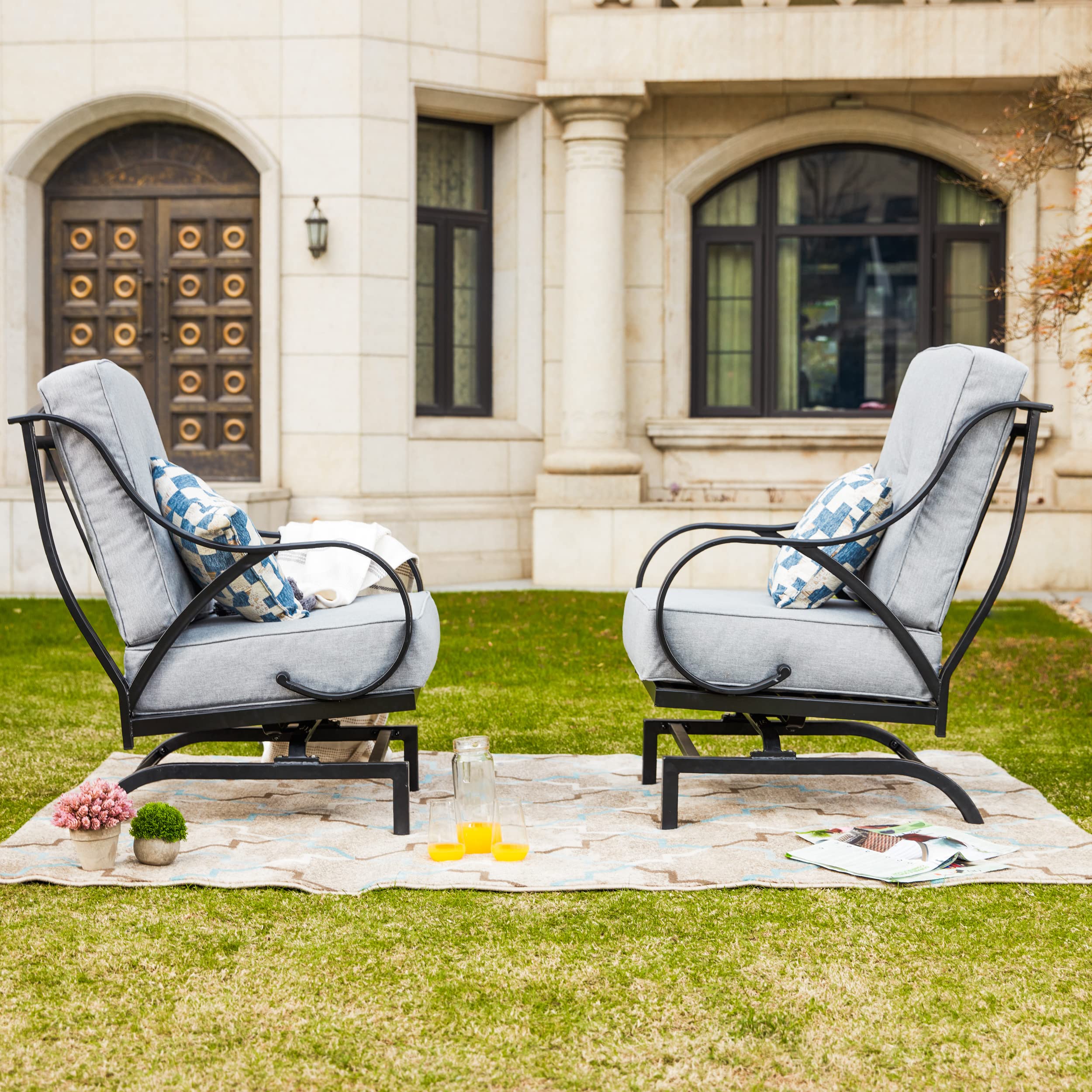 LOKATSE HOME 2-Piece Outdoor Patio Conversation Set with Cushions - Weather-Resistant Metal Frame Furniture in Gray - Perfect for Garden, Backyard, and Poolside Relaxation