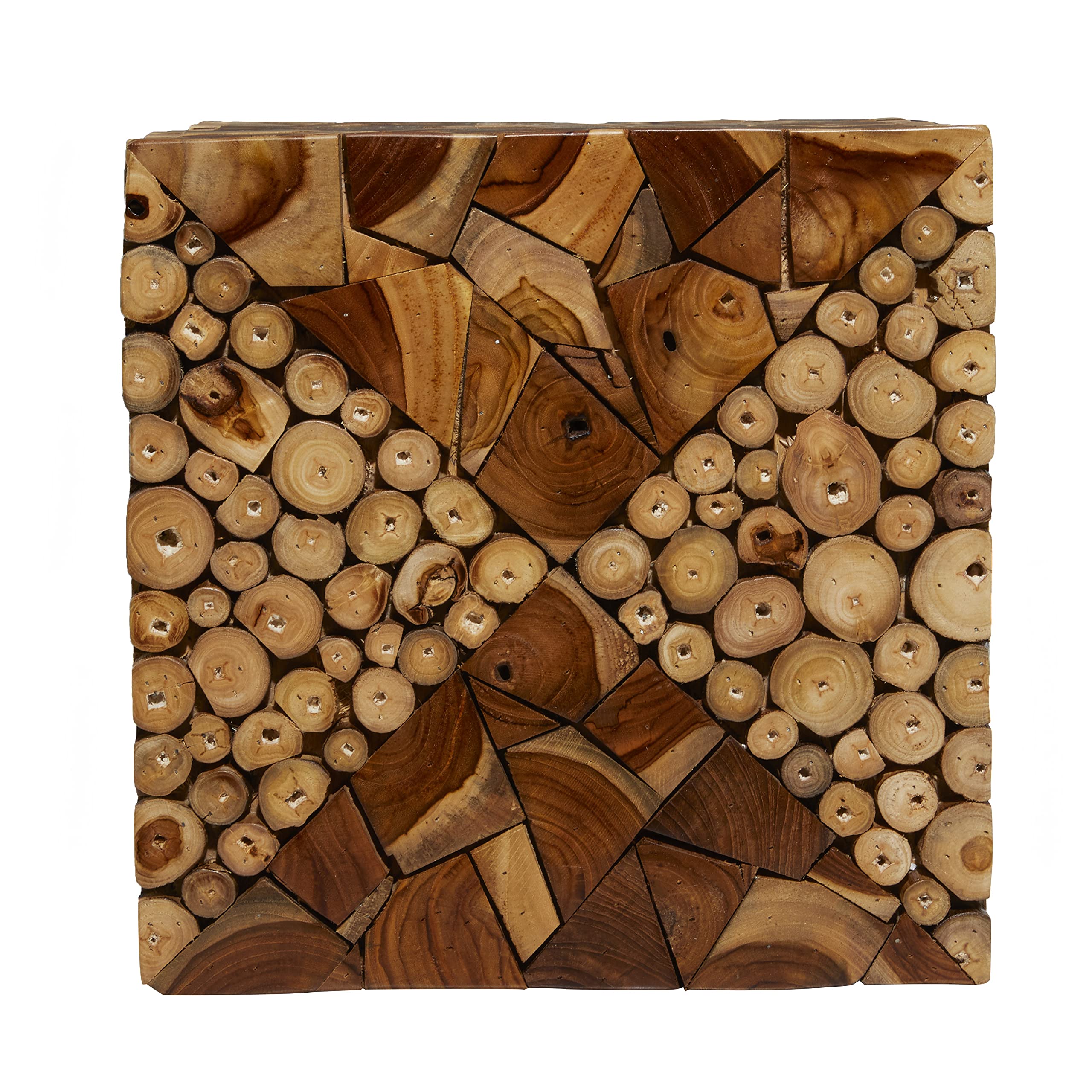 Handcrafted Teak Wood Accent Table with Mosaic Wood Chip Design - 14