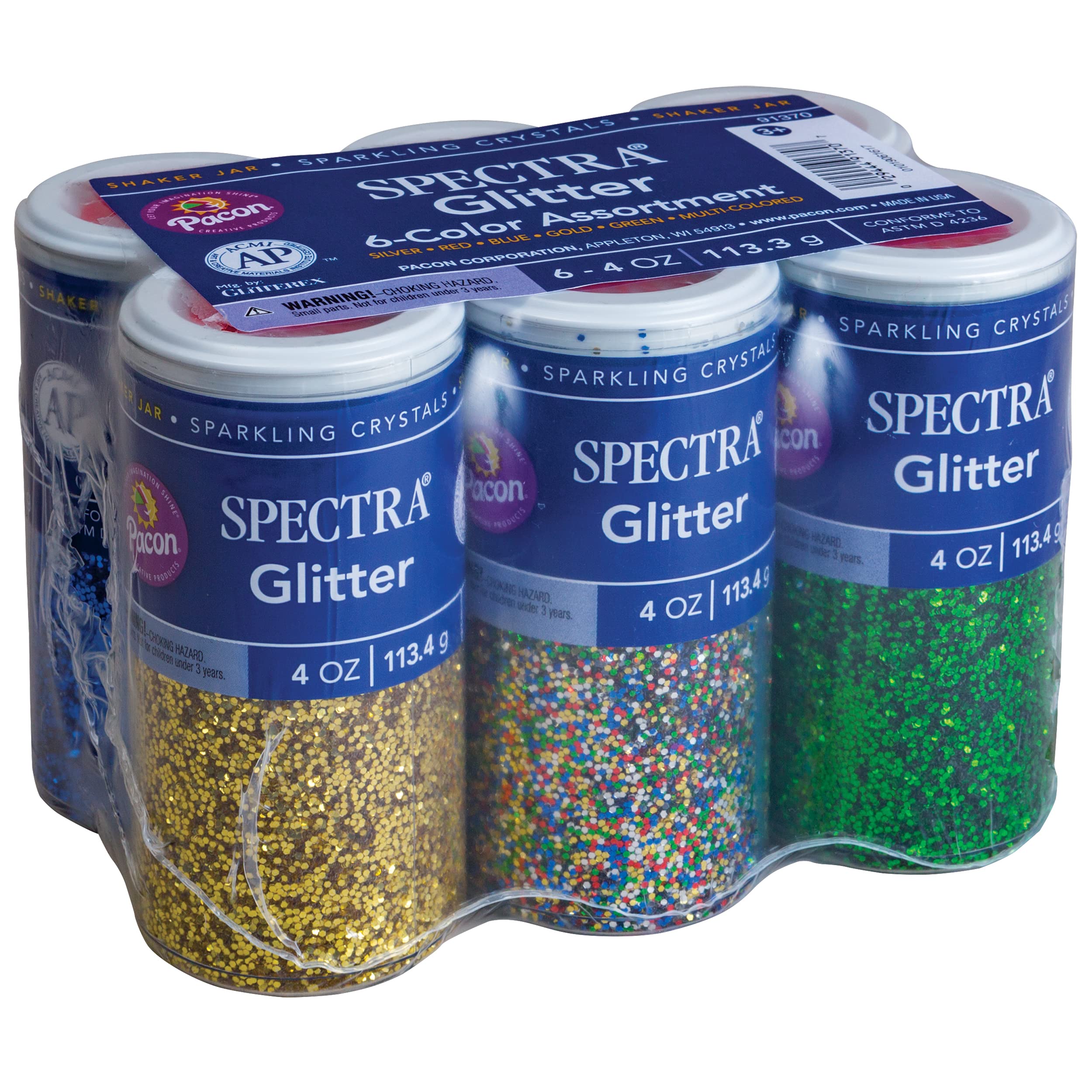 6 Assorted Colors Glitter Jars for Arts & Crafts - 4 oz Each | Perfect for DIY Projects, Scrapbooking & Home Decor