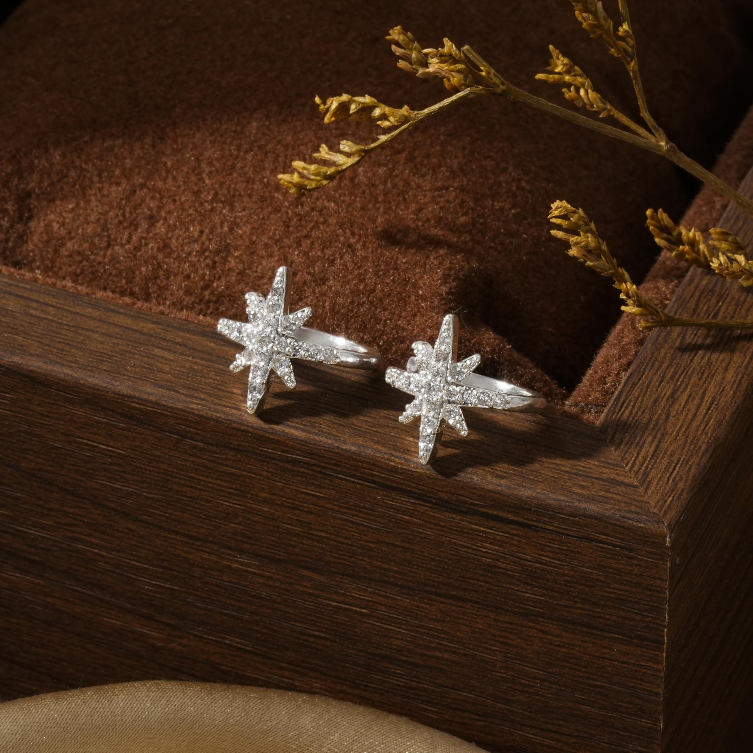 Dainty Gold & Silver Non-Piercing Cartilage Ear Cuffs for Women - Boho Trendy North Star Starburst Ear Cuff Set - Perfect for Everyday Wear, Parties & Gifts