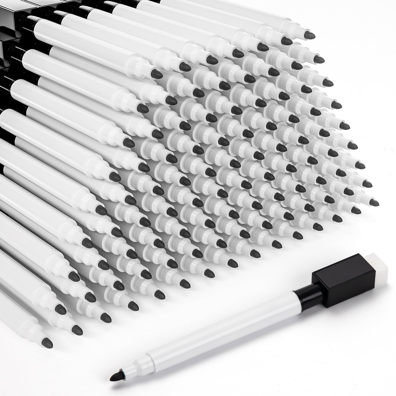 50 Pcs Black Magnetic Dry Erase Markers with Eraser Cap - Fine Point Whiteboard Markers for Teachers, Students & Office Use - Perfect for Classrooms, Meetings & Home Organization