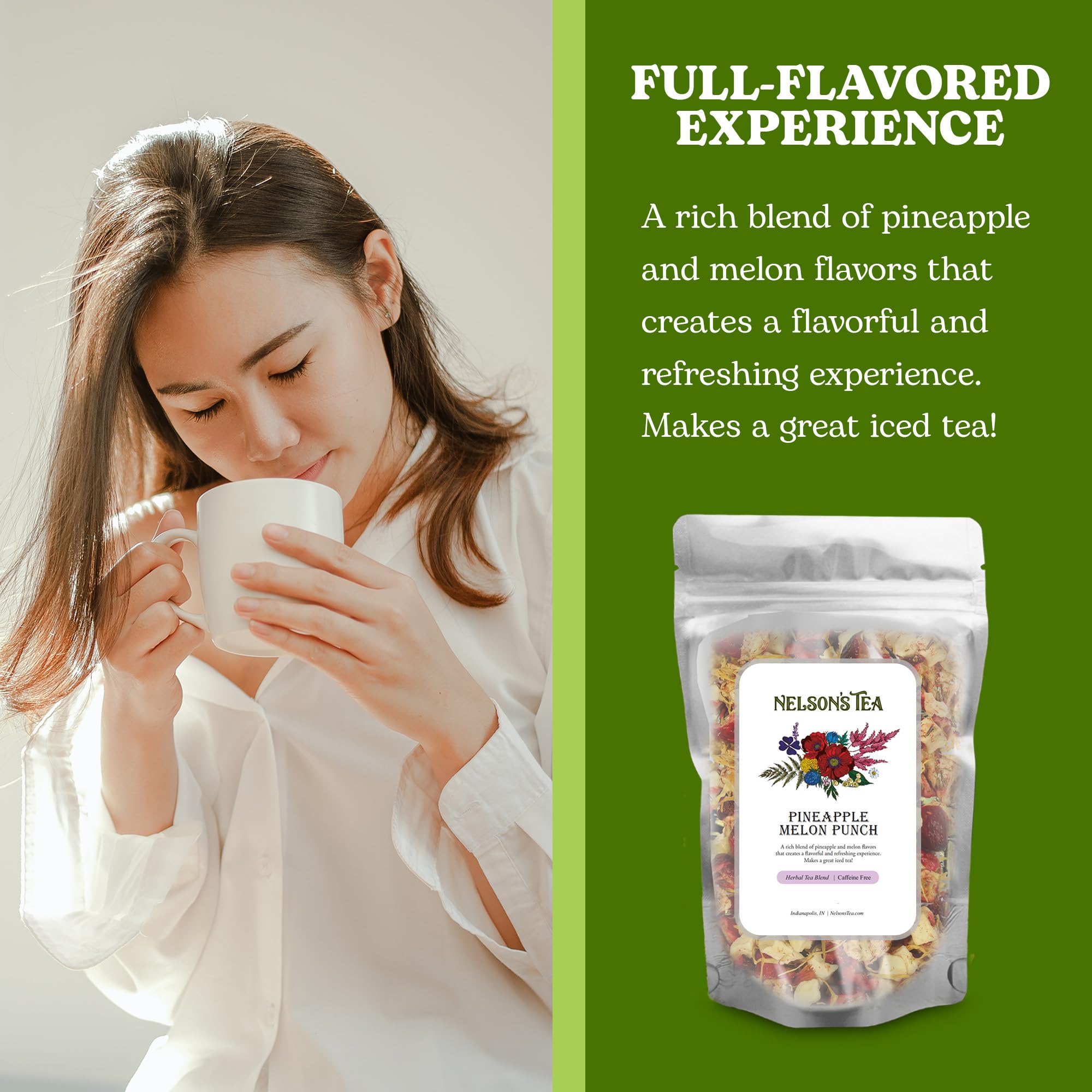 Nelson's Tea Pineapple Melon Punch - Premium Loose Leaf Rooibos Green Tea Blend with Apple, Cranberry, Hibiscus, Marigold & Safflower (16 oz) | Antioxidant-Rich Herbal Tea for Relaxation, Iced Tea & Wellness