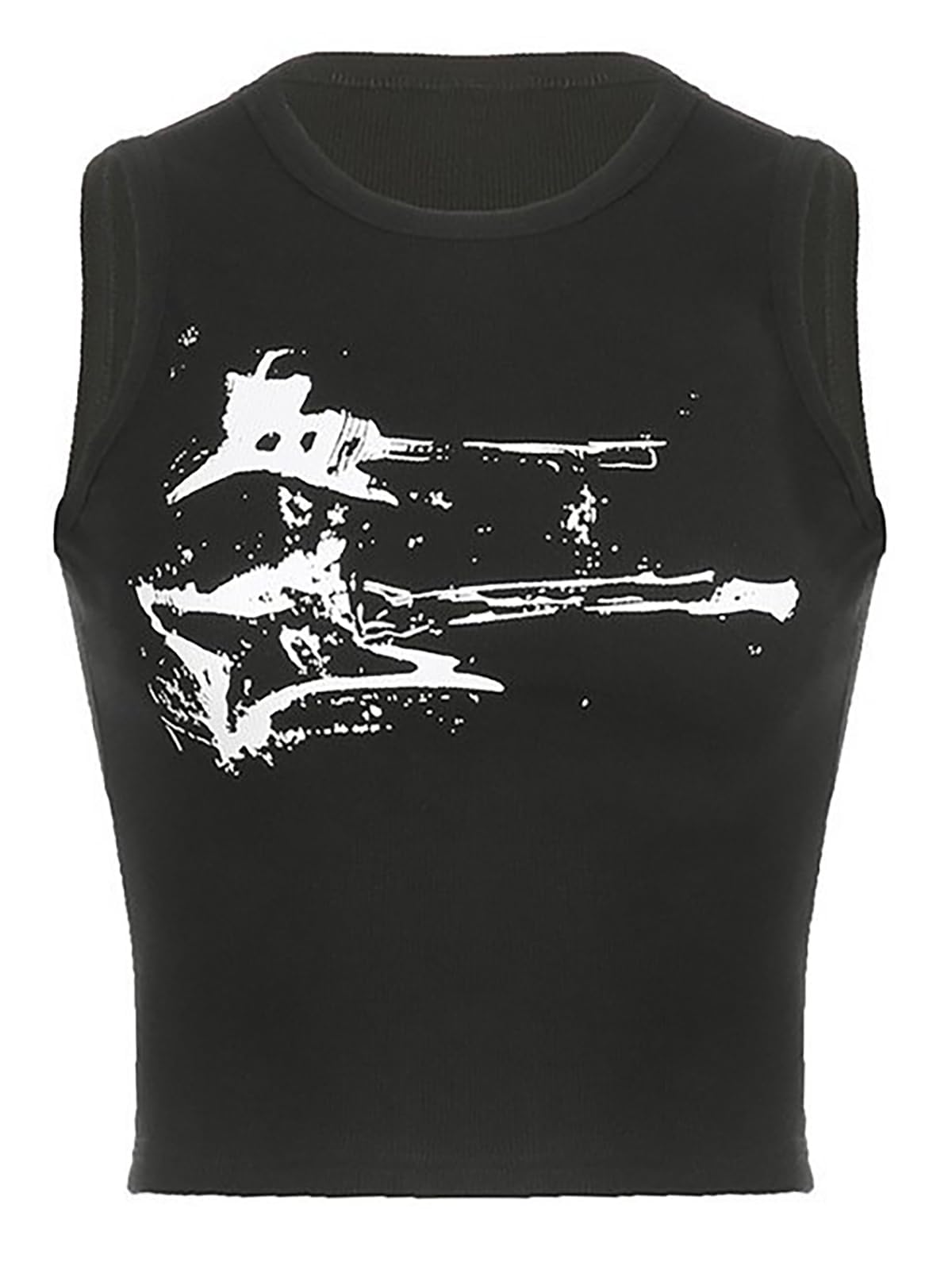 LQI Women's Guitar Print Ribbed Tank Top - Sleeveless Y2K Crop Top for Summer | Casual Wear, Music Festivals, Beach Outfits & Street Style