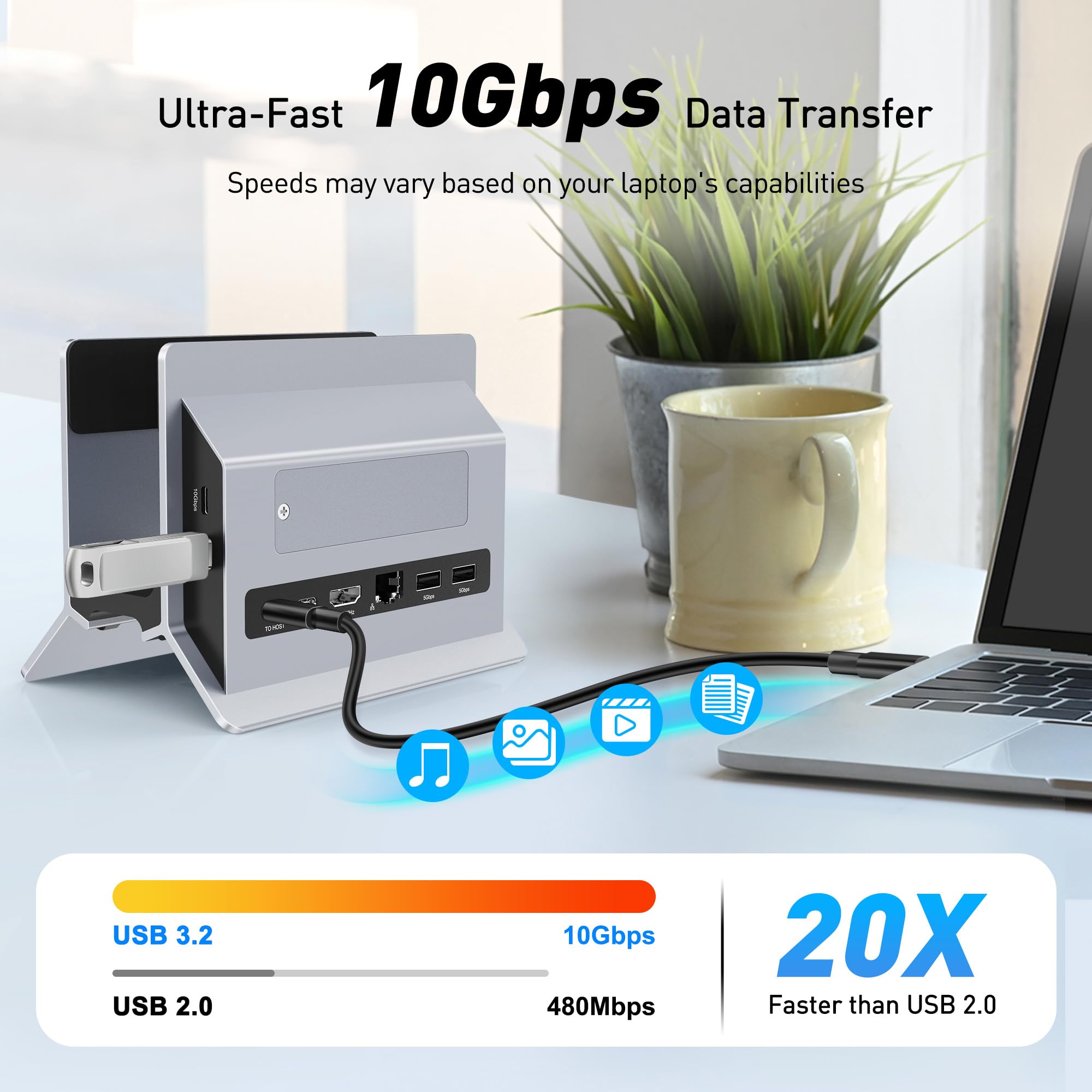 AboveTEK USB C Docking Station for MacBook Pro/Air - 4K HDMI, M.2 SSD Expansion, 2x 10Gbps USB-C, 2x USB, PD3.0, Ethernet, SD/TF Card Reader - Perfect for Home Office, Gaming & Video Editing Workspaces