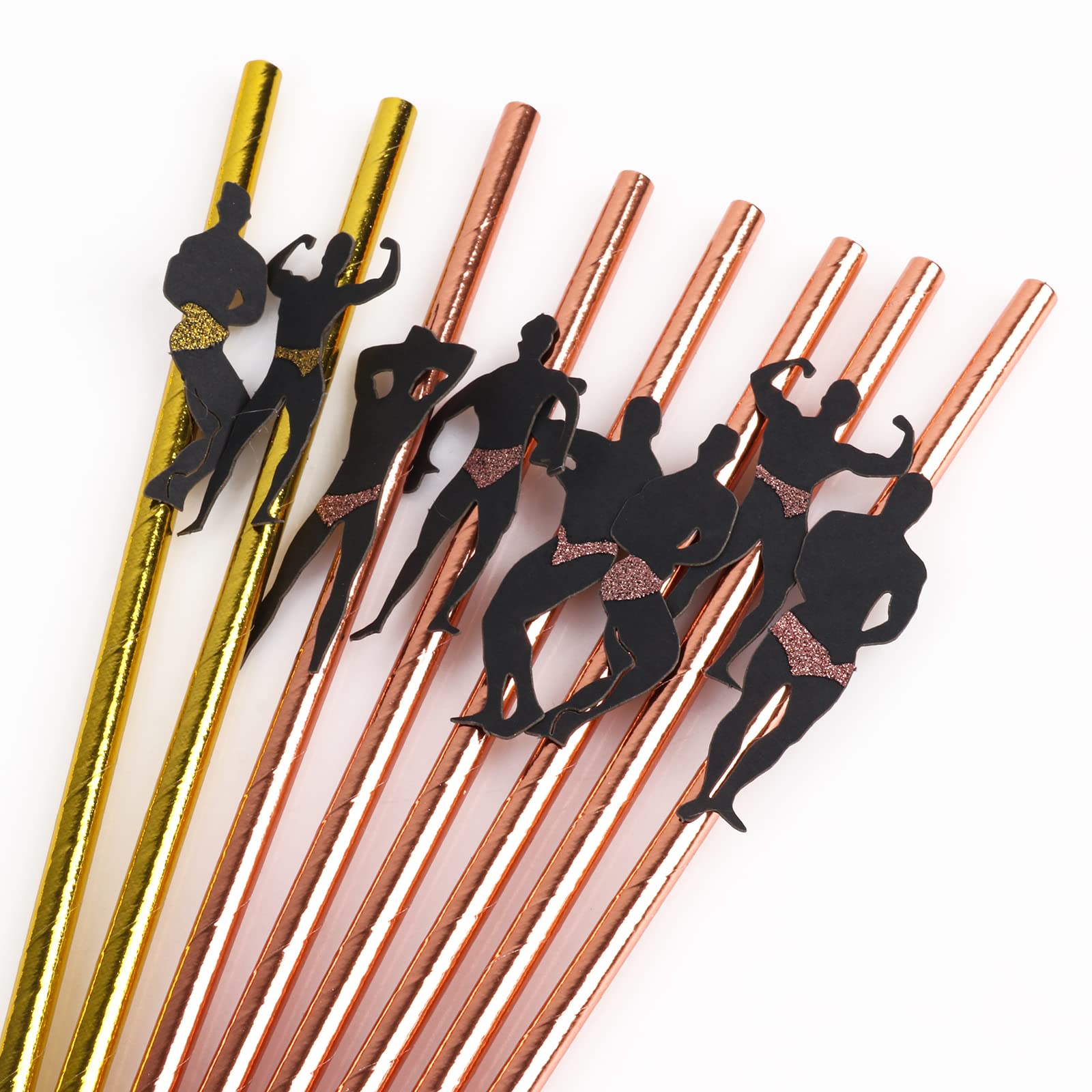 18pcs Rose Gold Naughty Straws for Bachelorette Party - Hen Do Accessories, Male Stripper & Dancing Men Cocktail Straws - Perfect for Bachelorette Nights, Bridal Showers & Girls Night Out Parties