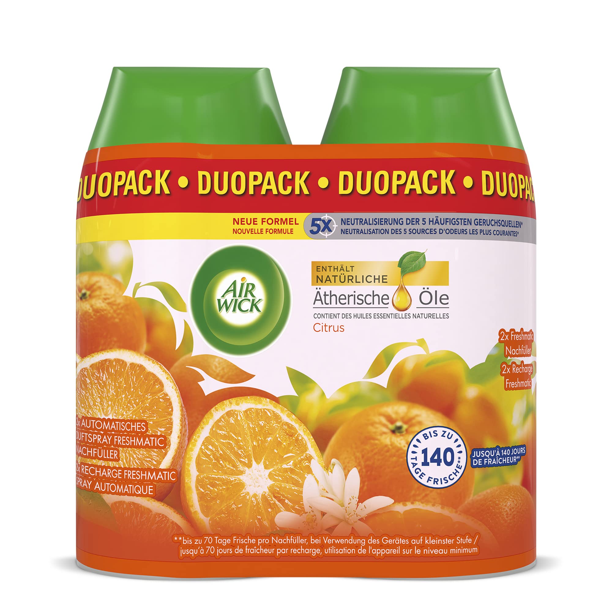 Air Wick Freshmatic Max Automatic Room Spray Refills - Citrus Scent (2 x 250ml) | Air Freshener for Home, Office & Bathroom | Long-Lasting Fragrance for Fresh Indoor Spaces