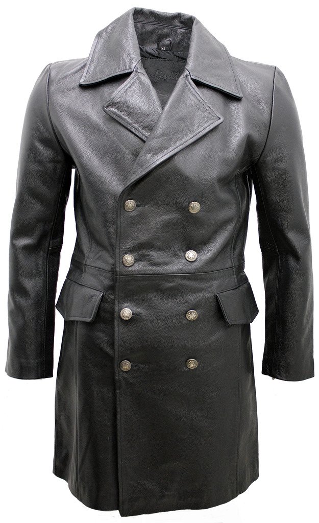 Premium German Naval Leather Coat for Men - Classic Long Black Military Style Jacket - Perfect for Outdoor Adventures, Motorcycle Riding & Winter Fashion