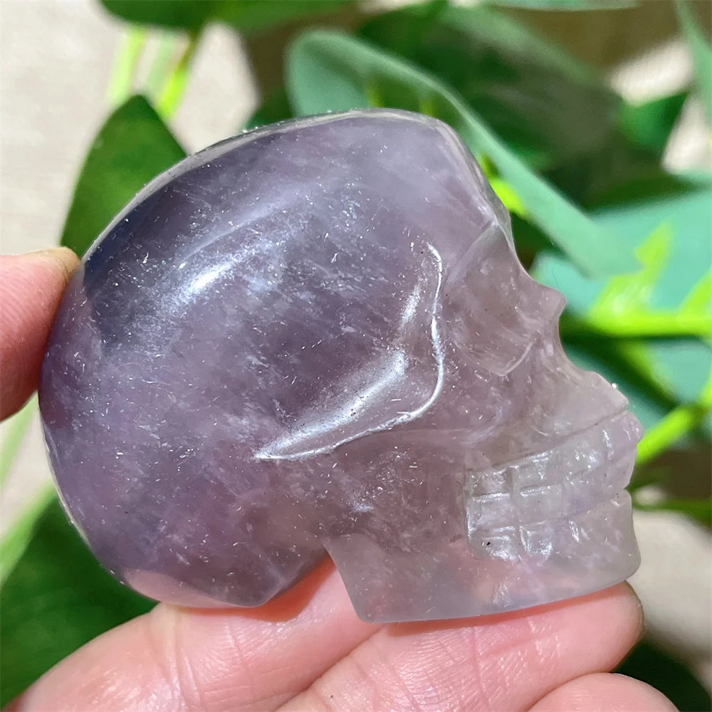 Natural Green and Purple Fluorite Crystal Skull Carving - Healing Stone, Quartz Mineral Gemstone for Spiritual Crafts, Home Decor, Meditation & Energy Work