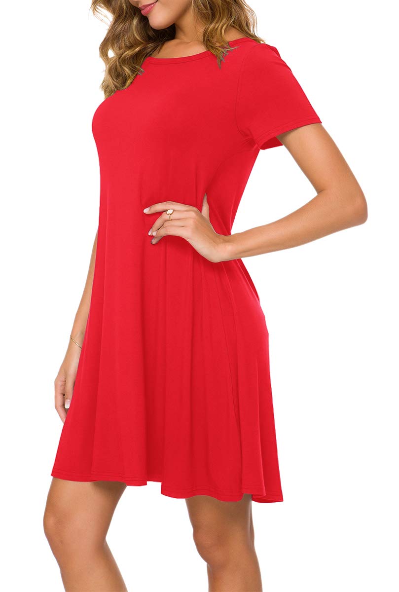POPYOUNG 2025 Women's Summer Casual T-Shirt Dress - Crew Neck Short Sleeve Beach Cover Up Sundress for Vacation, Pool Party & Outdoor Activities