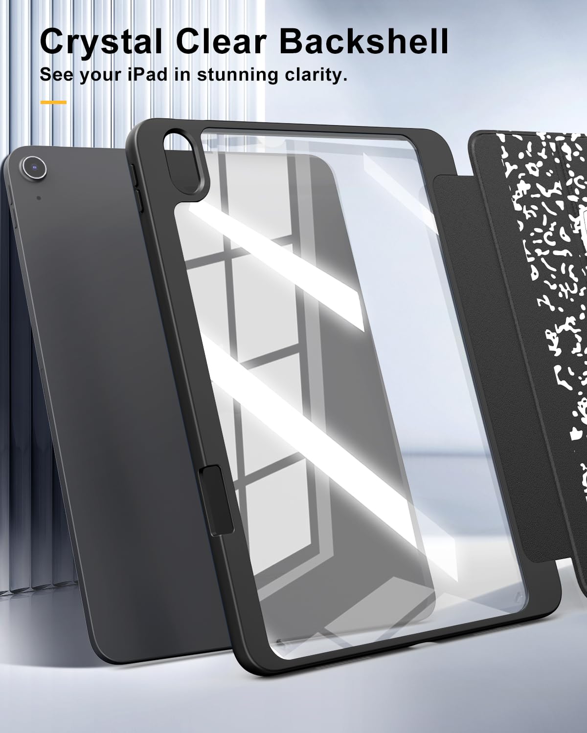 TiMOVO iPad Air 11 Inch Case (M3/M2 2025/2024 Model) with Pencil Holder - Compatible with iPad Air 5th/4th Gen (2022/2020) 10.9 Inch - Slim Protective Cover with Clear Back & Auto Wake/Sleep - Perfect for Work, School & Travel - Black Notebook Style