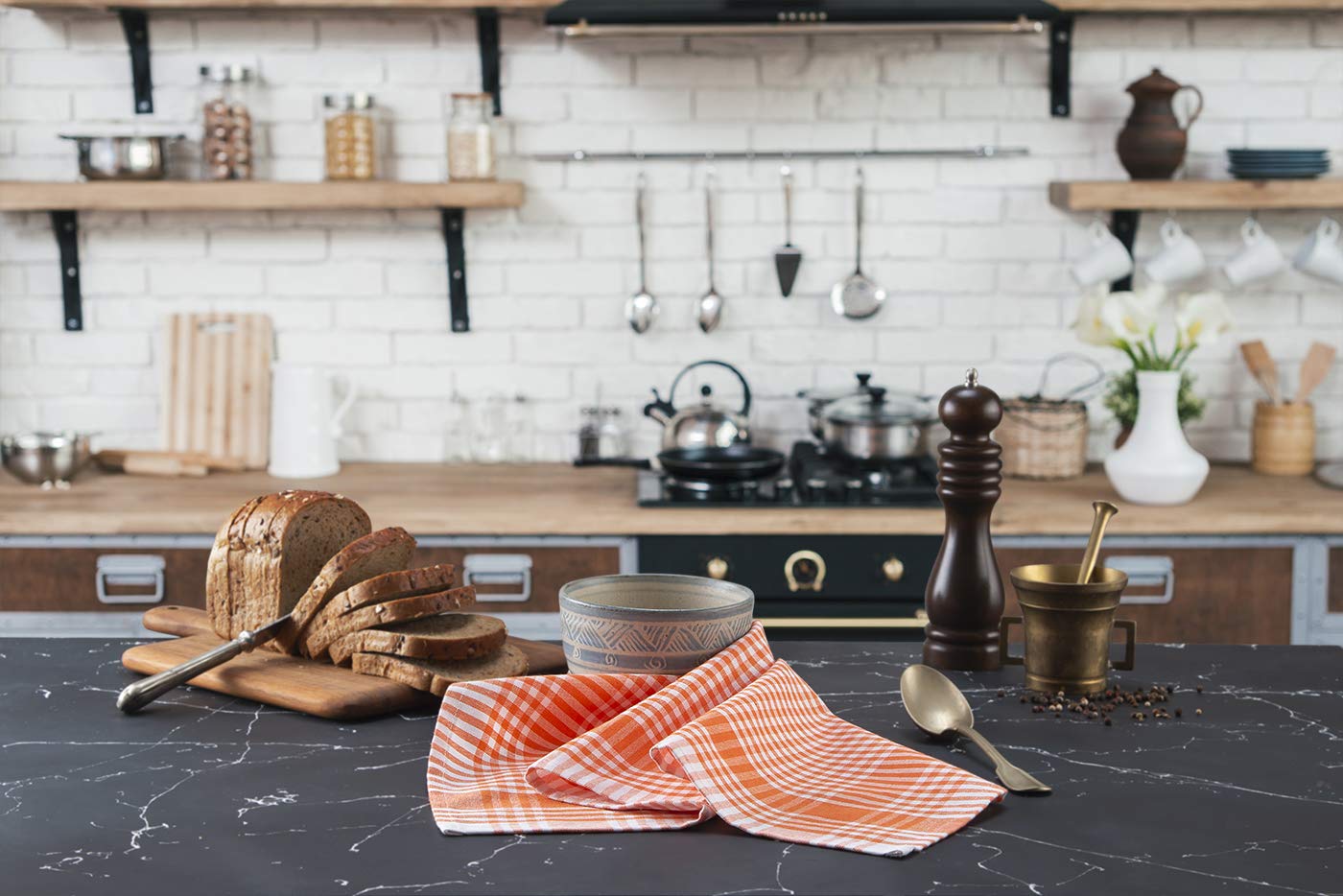 Premium Oeko-Tex Certified 100% Cotton Dish Towels Set of 6 - Super Absorbent & Lint-Free Kitchen Towels (18