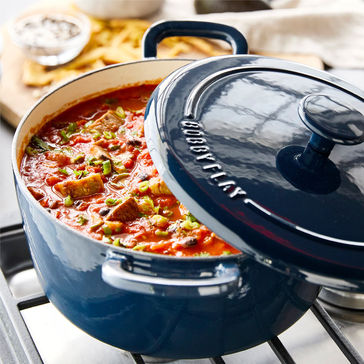 Bobby Flay by GreenPan 5.5 Quart Enameled Cast Iron Dutch Oven - Cobalt Blue | Heavy Duty Cookware for Braising, Stewing & Baking | Perfect for Soups, Bread & Family Meals