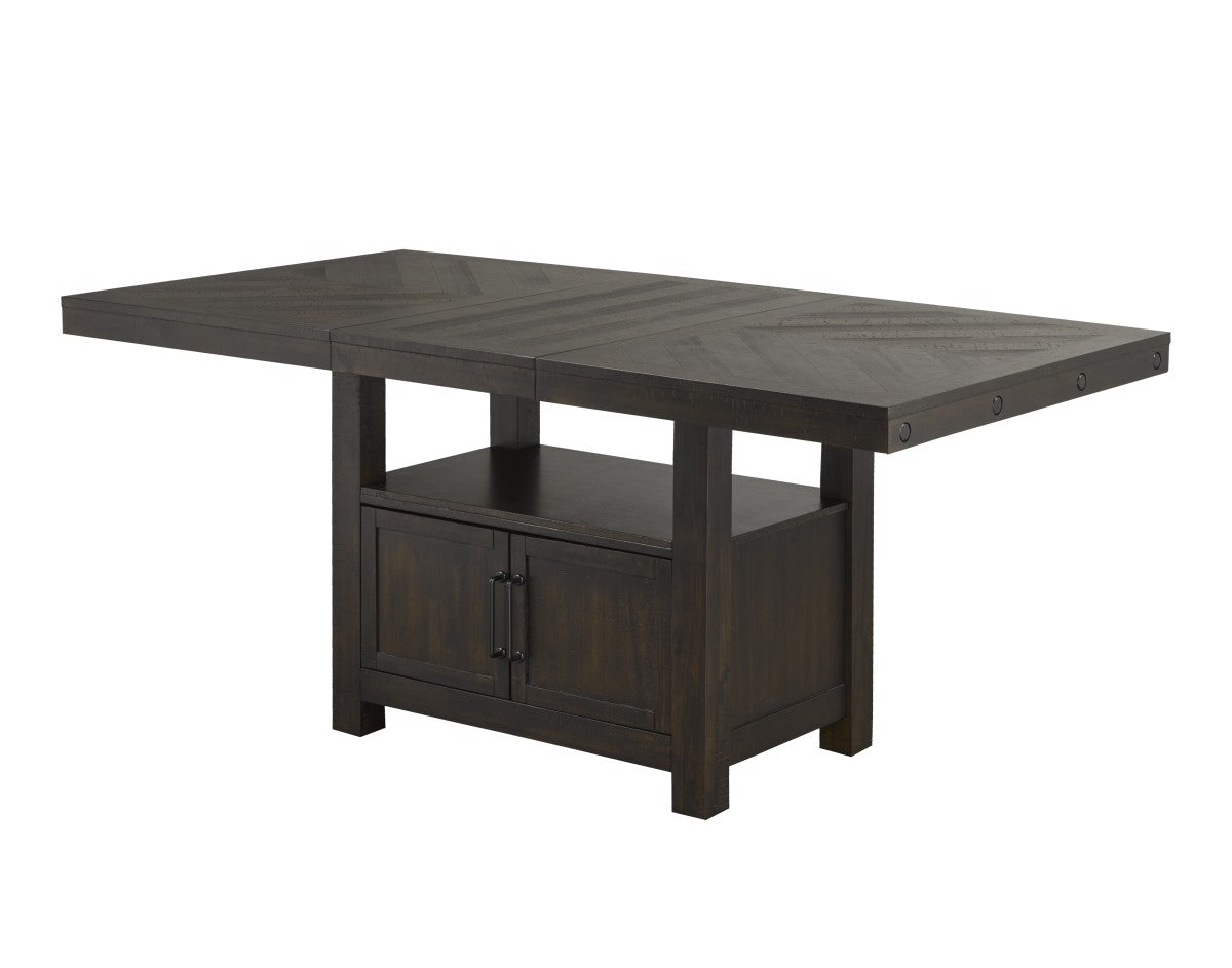 Dark Oak Counter Table - Rustic Kitchen Island Bar with Storage Shelf for Dining Room, Coffee Bar & Home Decor