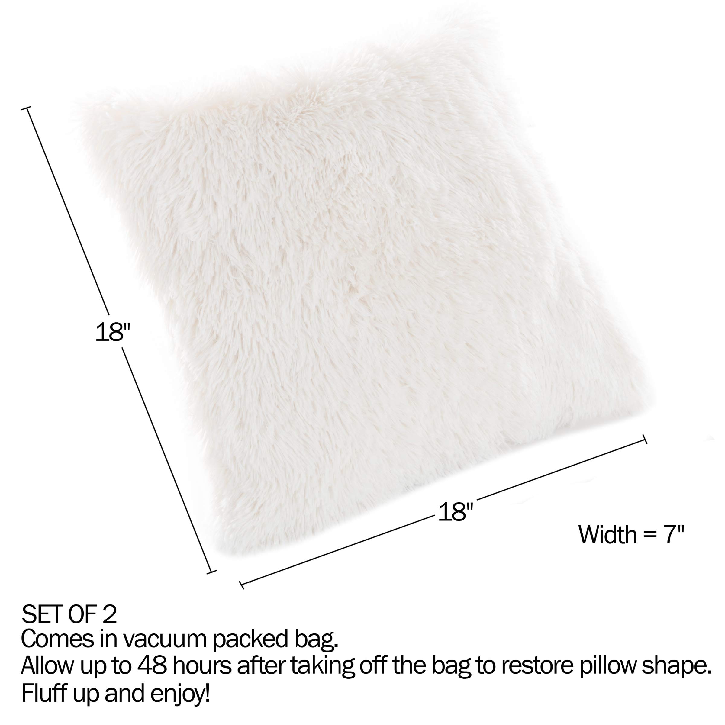 Luxury 18-Inch White Faux Fur Pillow Covers & Inserts Set - 4 Pack Square Shaggy Decorative Throw Pillows for Sofa, Bed, Couch - Soft Plush Home Decor for Living Room, Bedroom, Office (18x18 Inches) | Cozy Winter Home Styling & Comfortable Lounge Accents