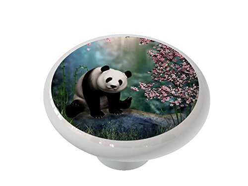 Cherry Tree Panda Ceramic Drawer Knob - Handmade Cute Animal Cabinet Pulls for Kitchen, Bathroom & Furniture (Set of 6) - Perfect for DIY Home Decor and Kids Room Organization