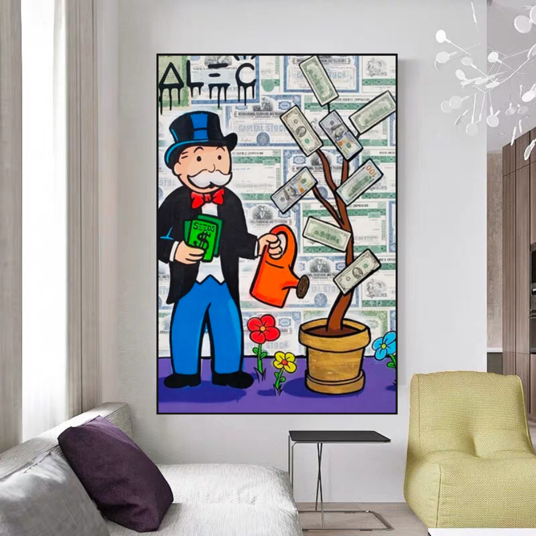 Alec Monopoly Money Grows Graffiti Art Canvas Print - Modern Wall Decor for Home, Office & Urban Art Collection