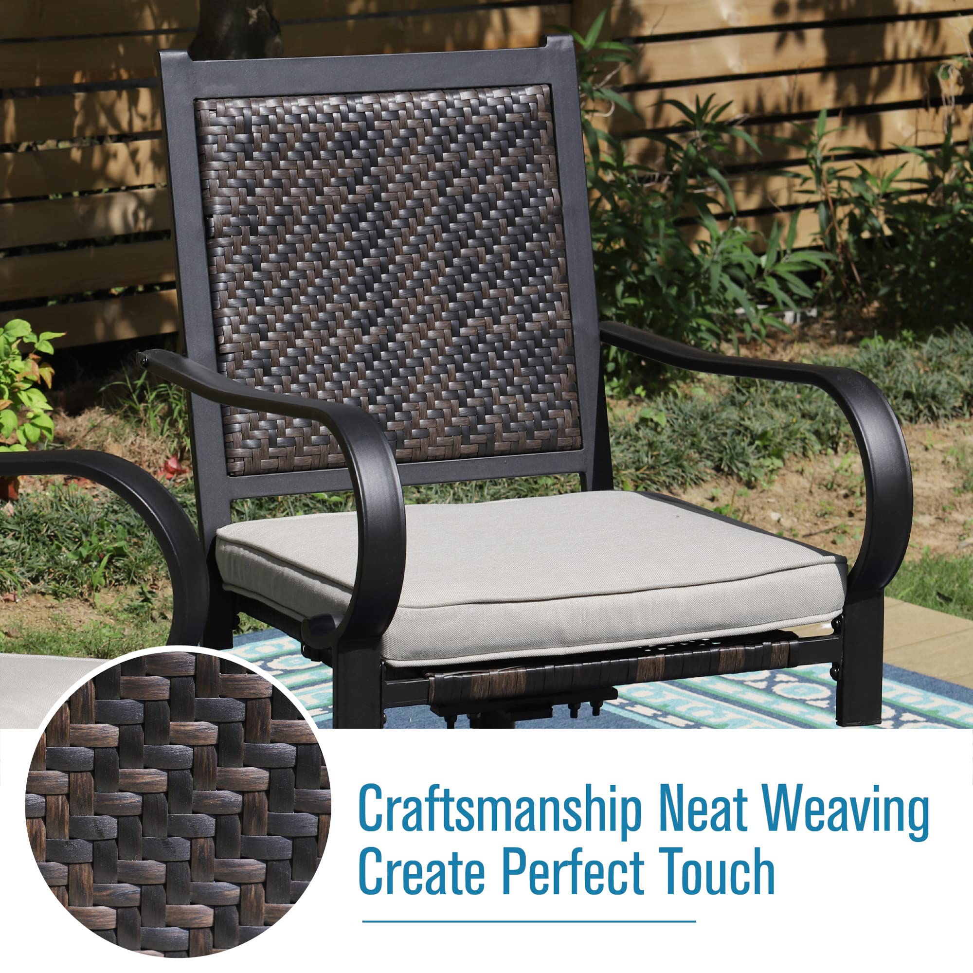 MFSTUDIO 7-Piece Outdoor Patio Dining Set - Rectangular Metal Table with 6 Rattan Swivel Chairs & Adjustable Umbrella Hole - Perfect for Backyard, Garden, Poolside & BBQ Gatherings