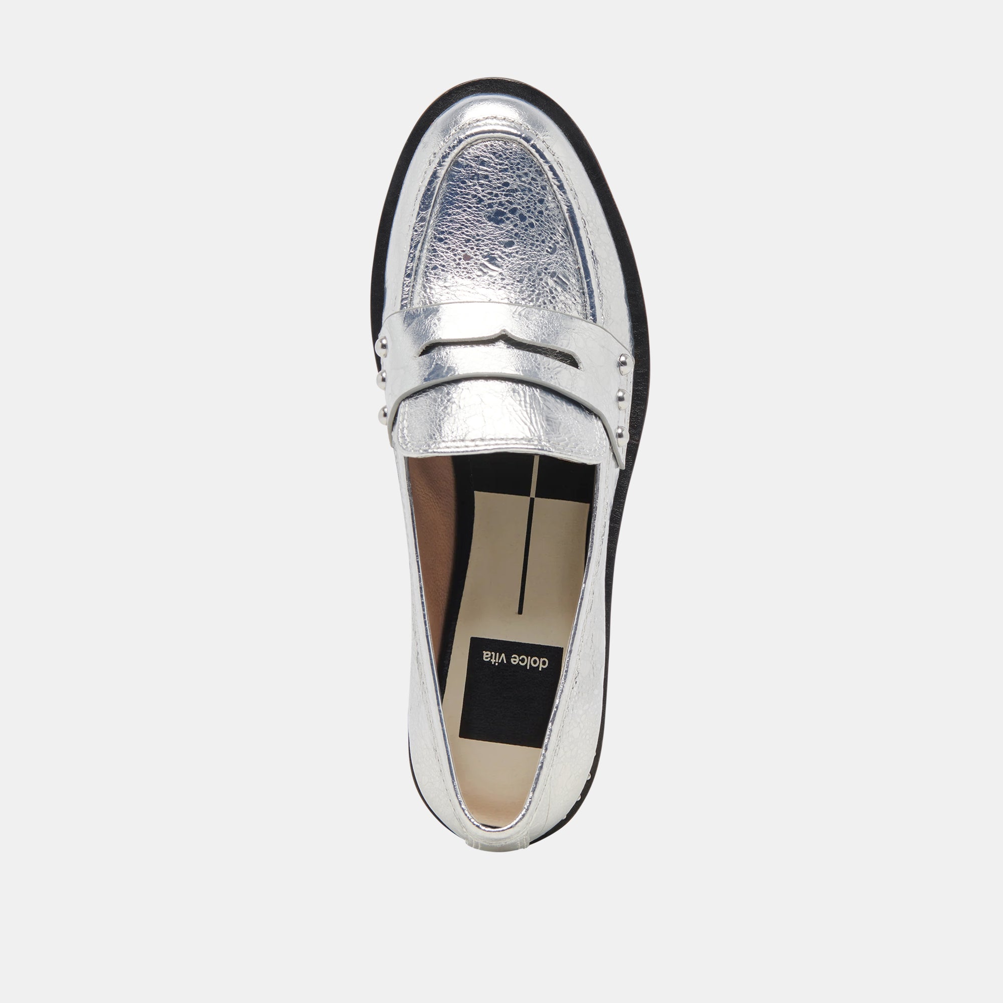 ALIANE Women's Loafers - Silver Distressed Leather Slip-On Shoes for Casual Wear & Office Outfits