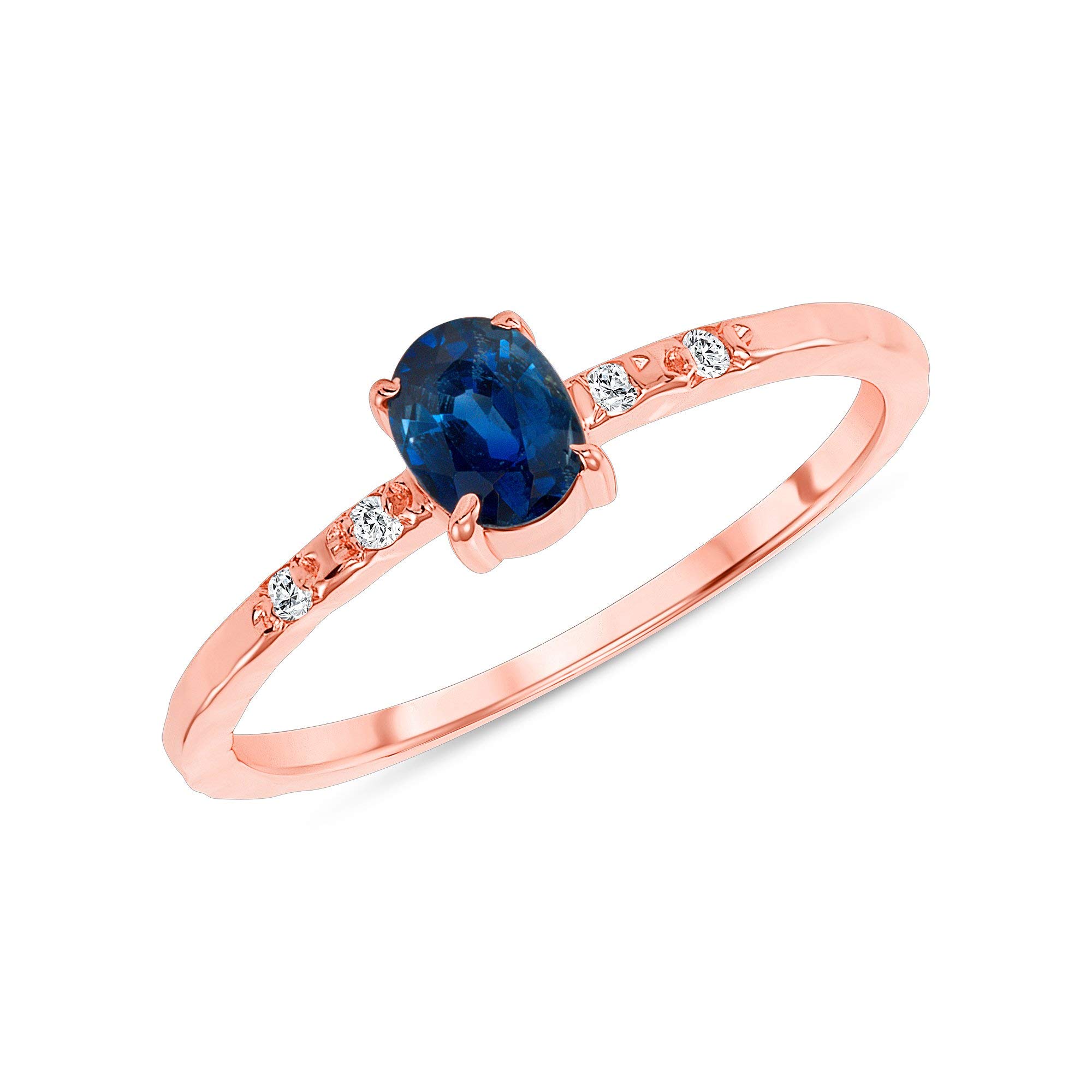 10K Gold Diamond & Natural Oval Sapphire Ring for Women - Stackable Blue Stone & Diamond Band Rings in White, Yellow & Rose Gold - Elegant Jewelry Gift for Anniversary, Engagement & Special Occasions - Made in USA