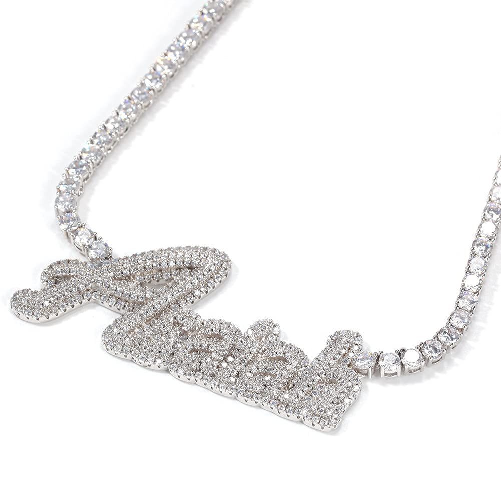 Custom Iced Out Name Necklace - Personalized Hip Hop Bling Diamond Pendant with 20