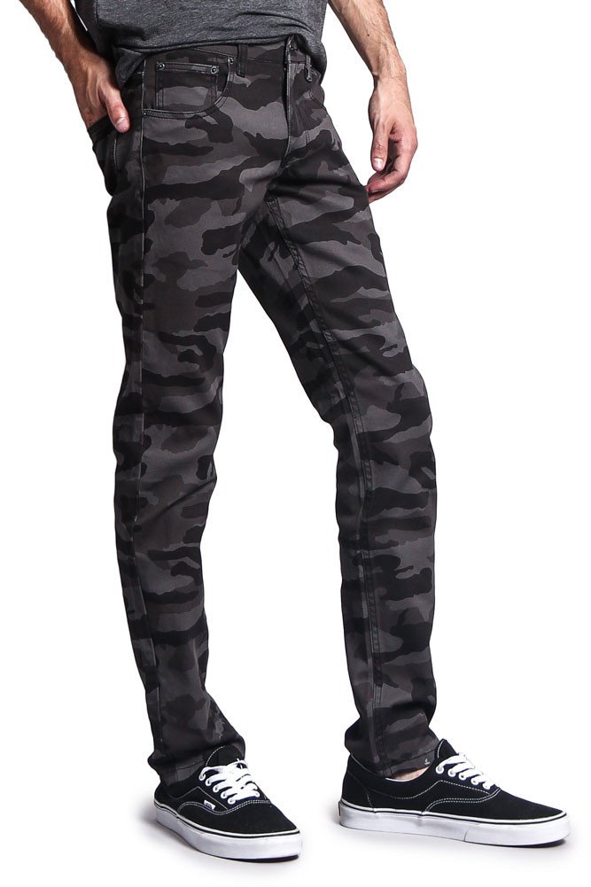 Men's Camouflage Skinny Fit Jeans - Stretch Denim Pants for Casual Wear & Outdoor Adventures | Trendy Slim Fit Camo Pants for Hunting, Hiking, and Street Style