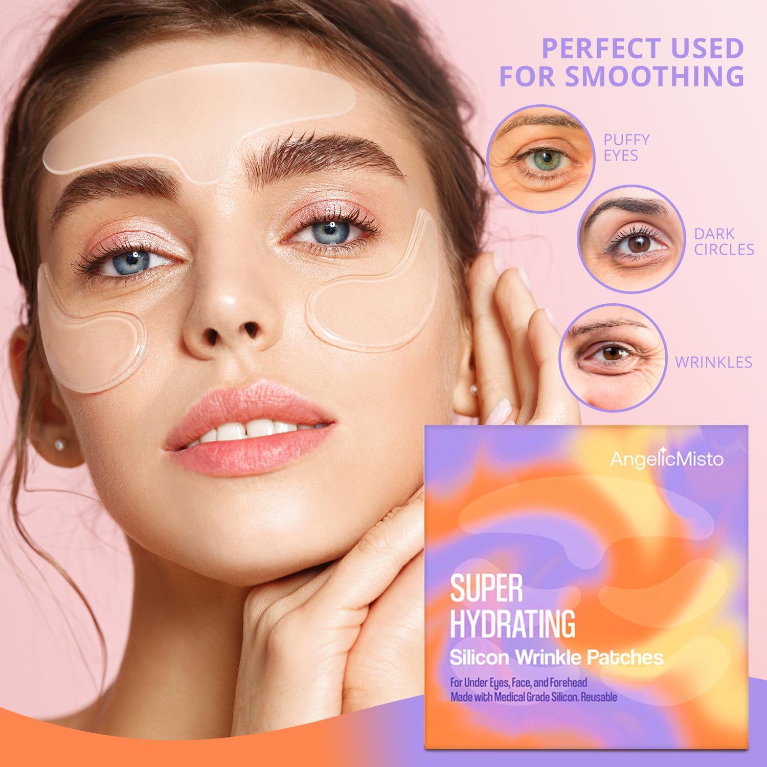 AngelicMisto Reusable Silicone Patches for Under Eye, Face & Forehead Wrinkles - Anti-Aging Skincare Treatment for Dark Circles & Fine Lines | Perfect for Nighttime Routine & Travel