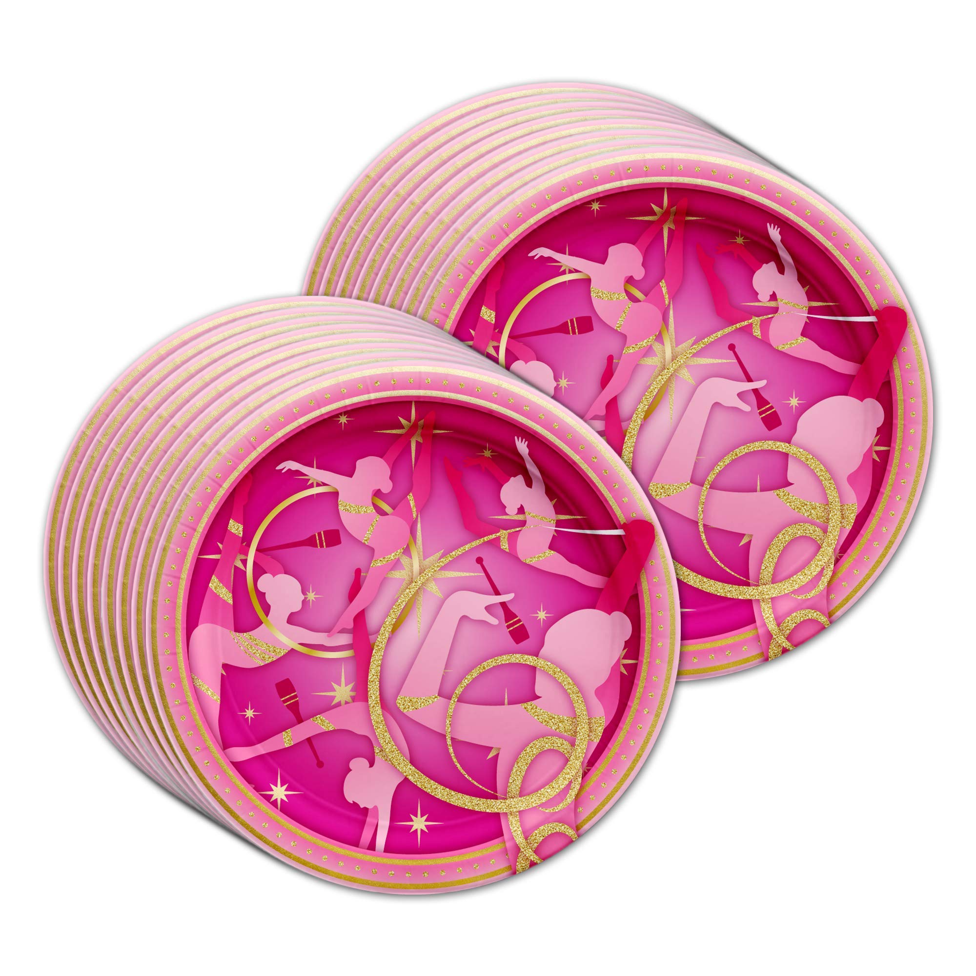 Pink and Gold Gymnastics Birthday Party Supplies Set - 16-Piece Tableware Kit with Plates, Napkins & Cups for Girls' Gymnastics Themed Party Decorations