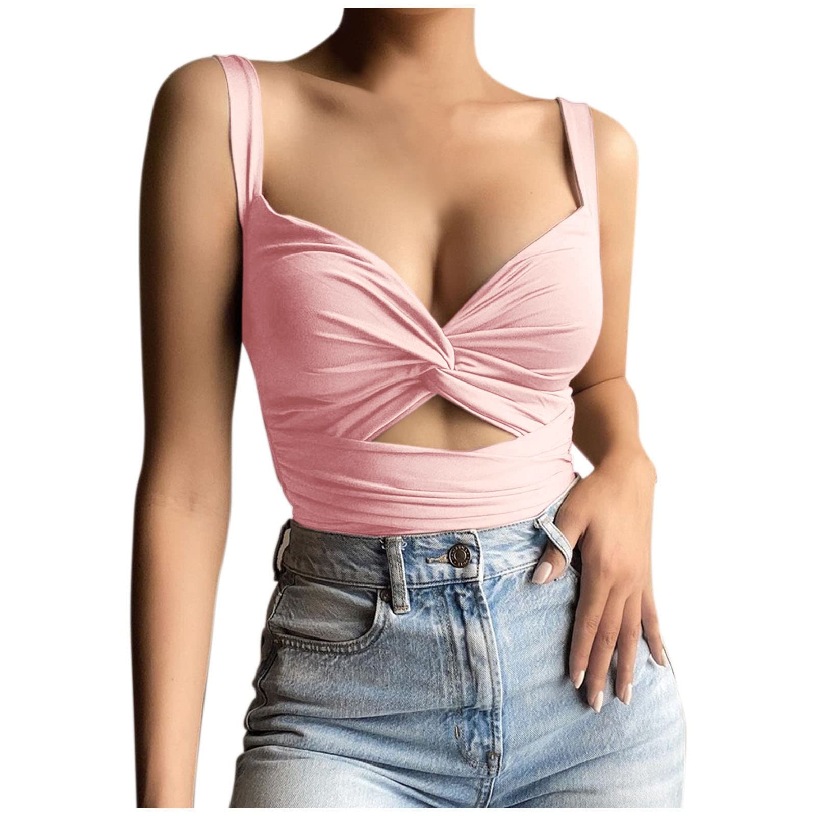Women's Workout Tank Tops - Summer Deep V Neck Sleeveless Halter Top with Elastic Lace-Up Design | Gym, Yoga, Running & Beach Wear