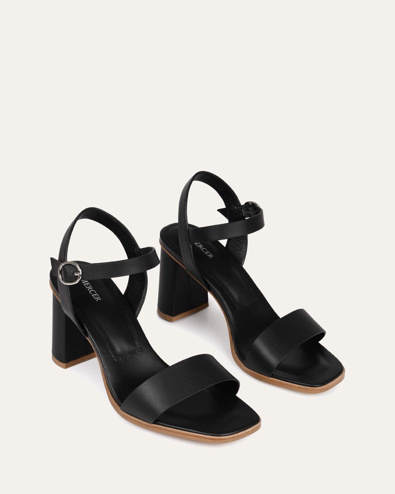 CALAIS Women's Black Leather High Heel Sandals - Comfortable Dressy Strappy Heels for Party, Wedding & Evening Wear